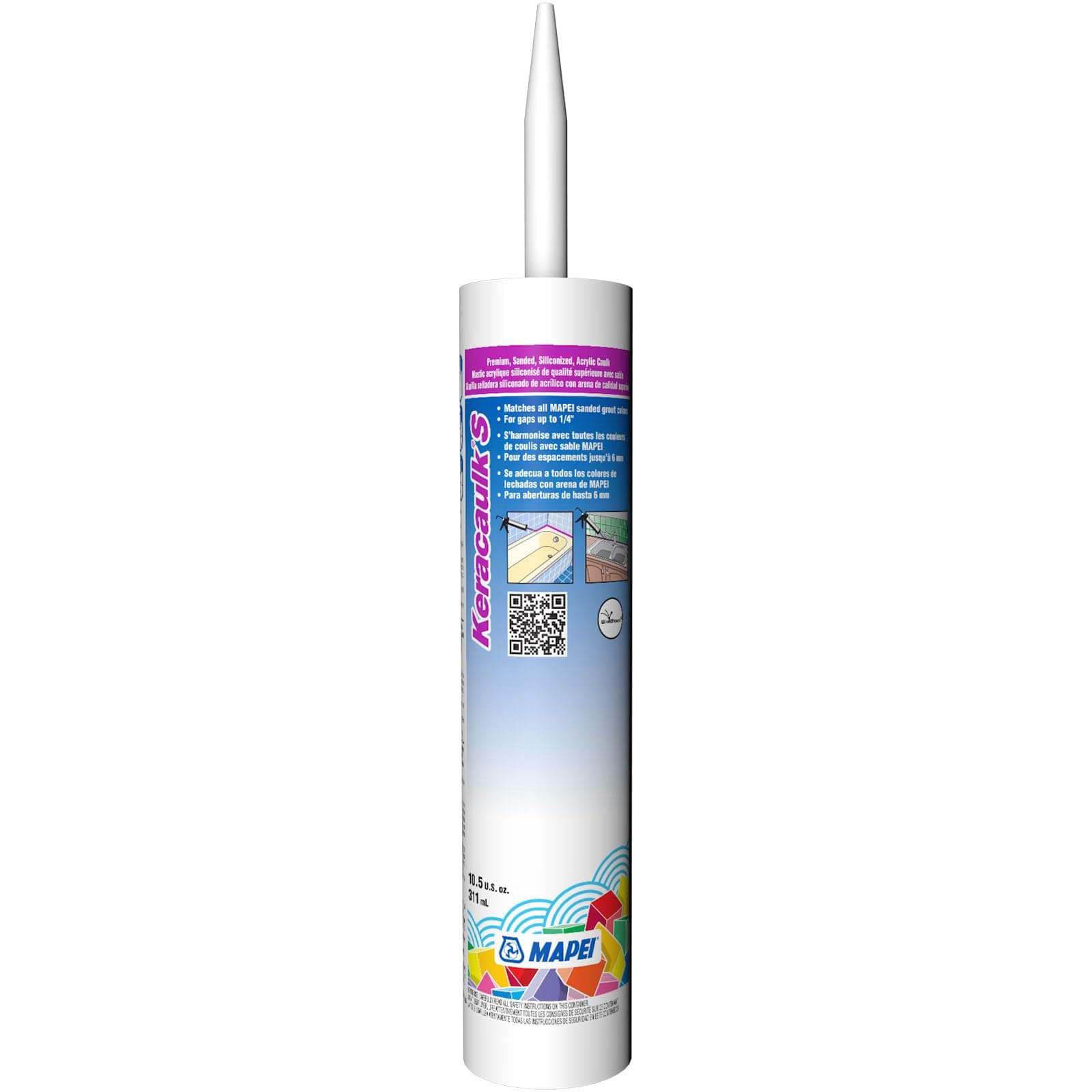 Keracaulk S Premium, Paintable, Sanded, Siliconized Acrylic Caulk, Expertly Formulated to Match Grout Colors, 10 oz., 5049 Light Almond- Sanded
