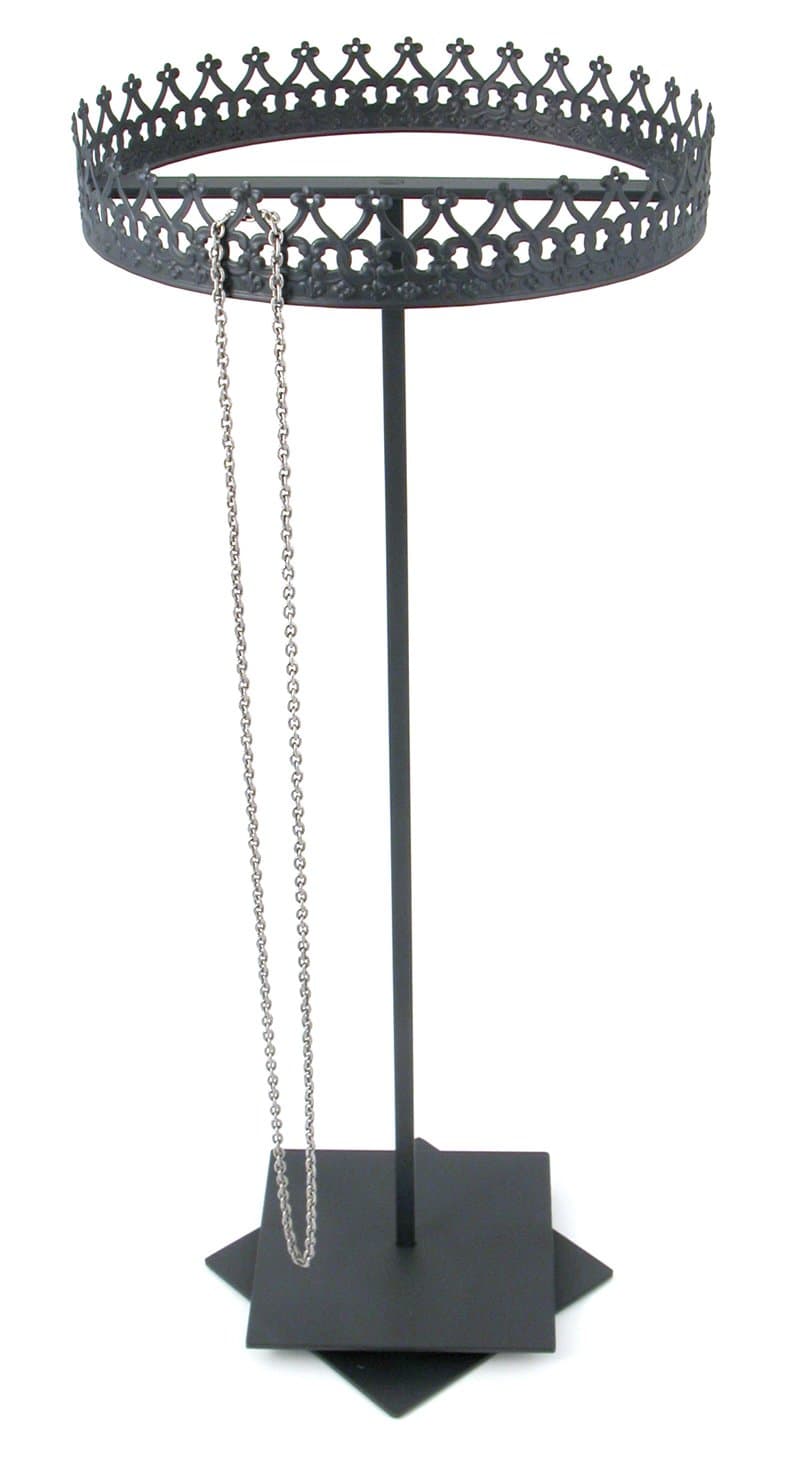 rotating circular 1 Tier necklace organizer stand, large crown - Black