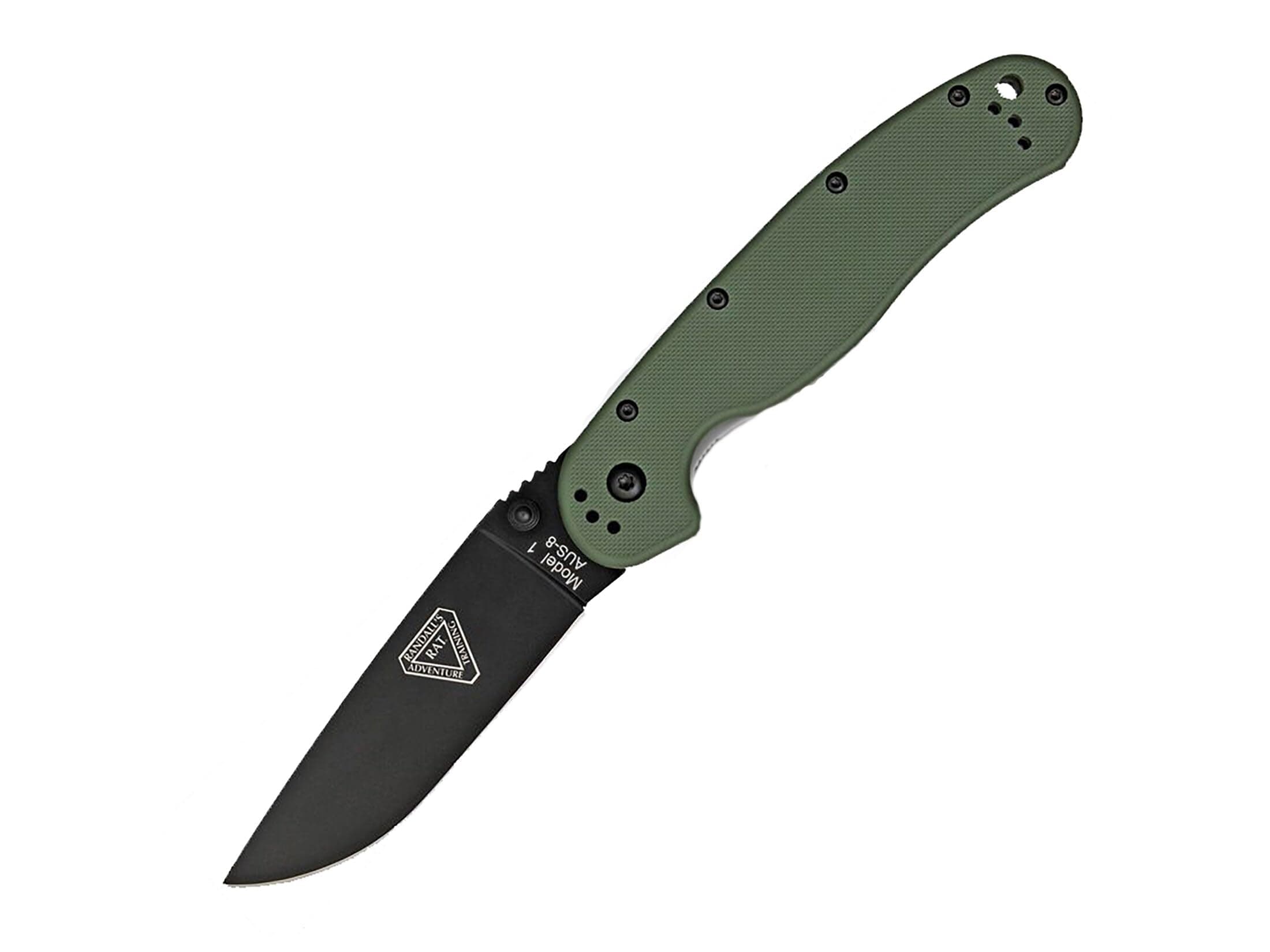 Rat I Folding Pocket Knife, Black Coated AUS-8 Stainless Steel Drop Point Blade, OD Green Nylon Handle Knife, Everyday Carry Knife – ON8846OD