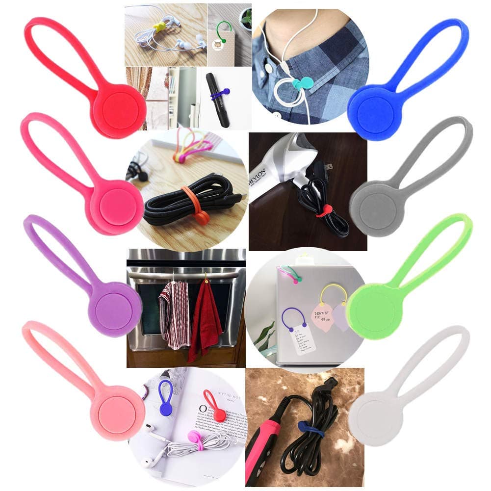 sinzau Silicone Magnetic Twist Ties, for Cable Management, Holding Stuff, Hanging, Pack of 8
