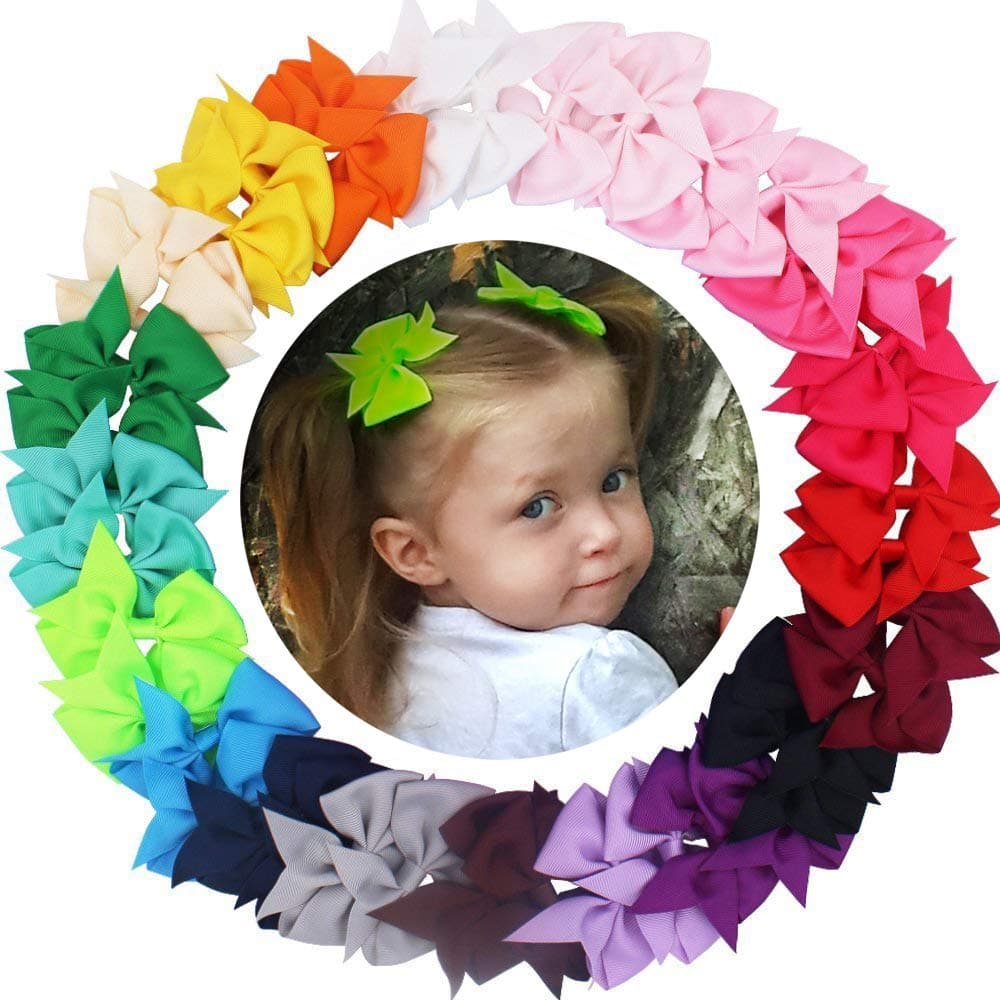 JOYOYO 40 Pcs Hair Bows for Girls Hair Clips for Girls Toddlers - Grosgrain Ribbon Craft Pinwheel Bows In Pairs Medium Size 3.5 Inch