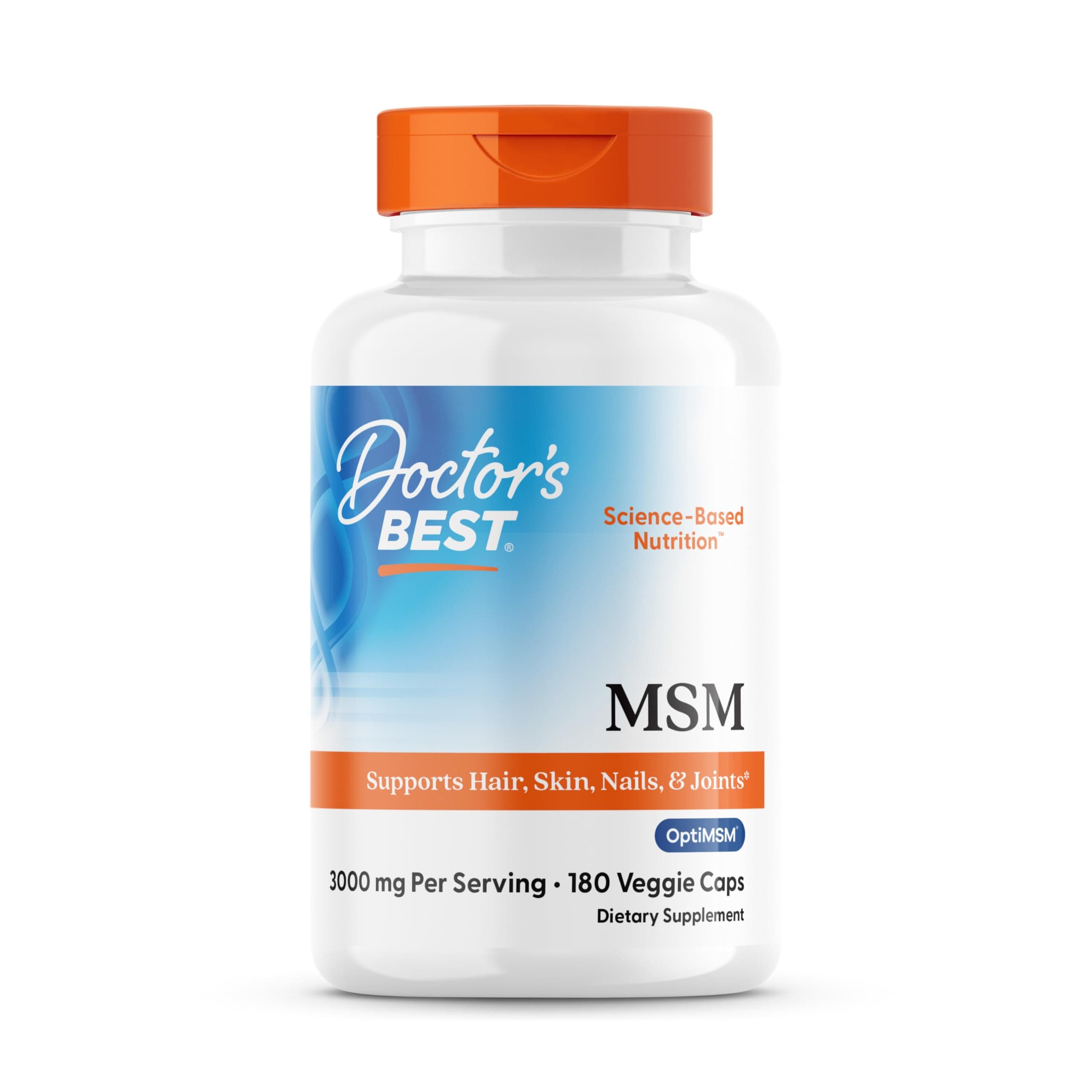Doctor's Best MSM with OptiMSM, Joint Support, Immune System, Antioxidant and Protein-Building Role, Non-GMO, Gluten Free, 1000 mg, 180 Veggie Caps