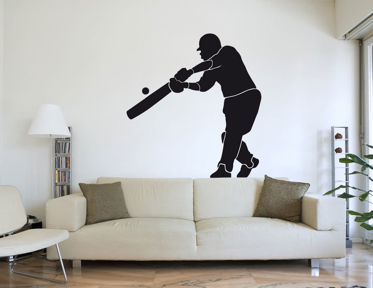 PrimeStick #181C Wall Sticker Cricket Player at Tee 120 cm x 126 cm Black (RAL9005)