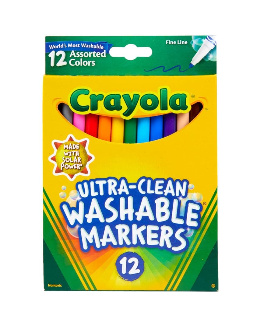 Ultra Clean Fine Line Markers (12ct), Washable Markers for Kids, Arts & Crafts, Coloring Book Markers, Toddler Gifts
