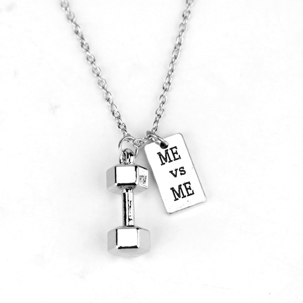 Me vs Me Dumbbell Charm Pendant Necklace Unisex Handmade
