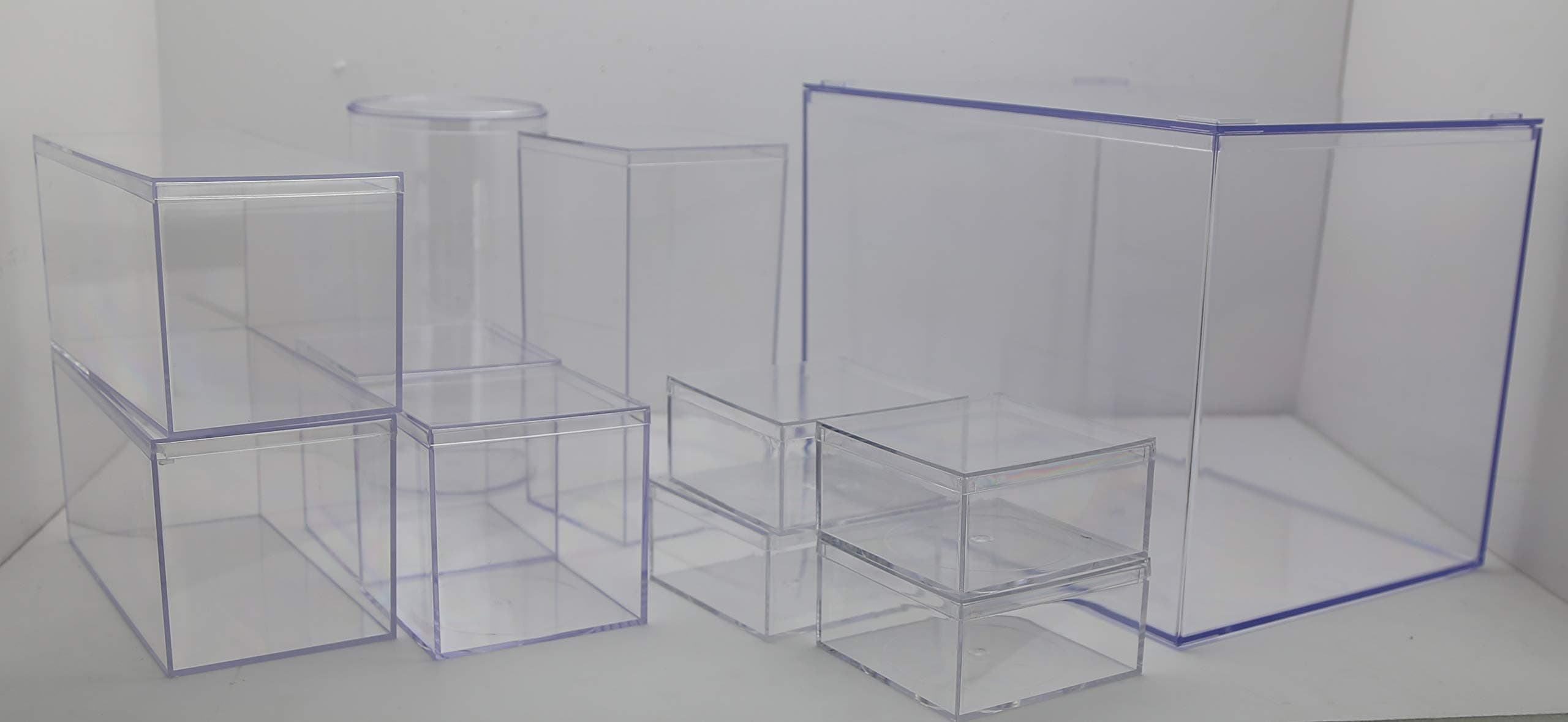 Clear Large Rigid Plastic Box 12 1/2" x 8 1/2" x 8 1/2" With Variety Boxes Inside (Round 4 1/4" DIA, 8" X 4" Rectangle, and 4" x 4" Square and others)