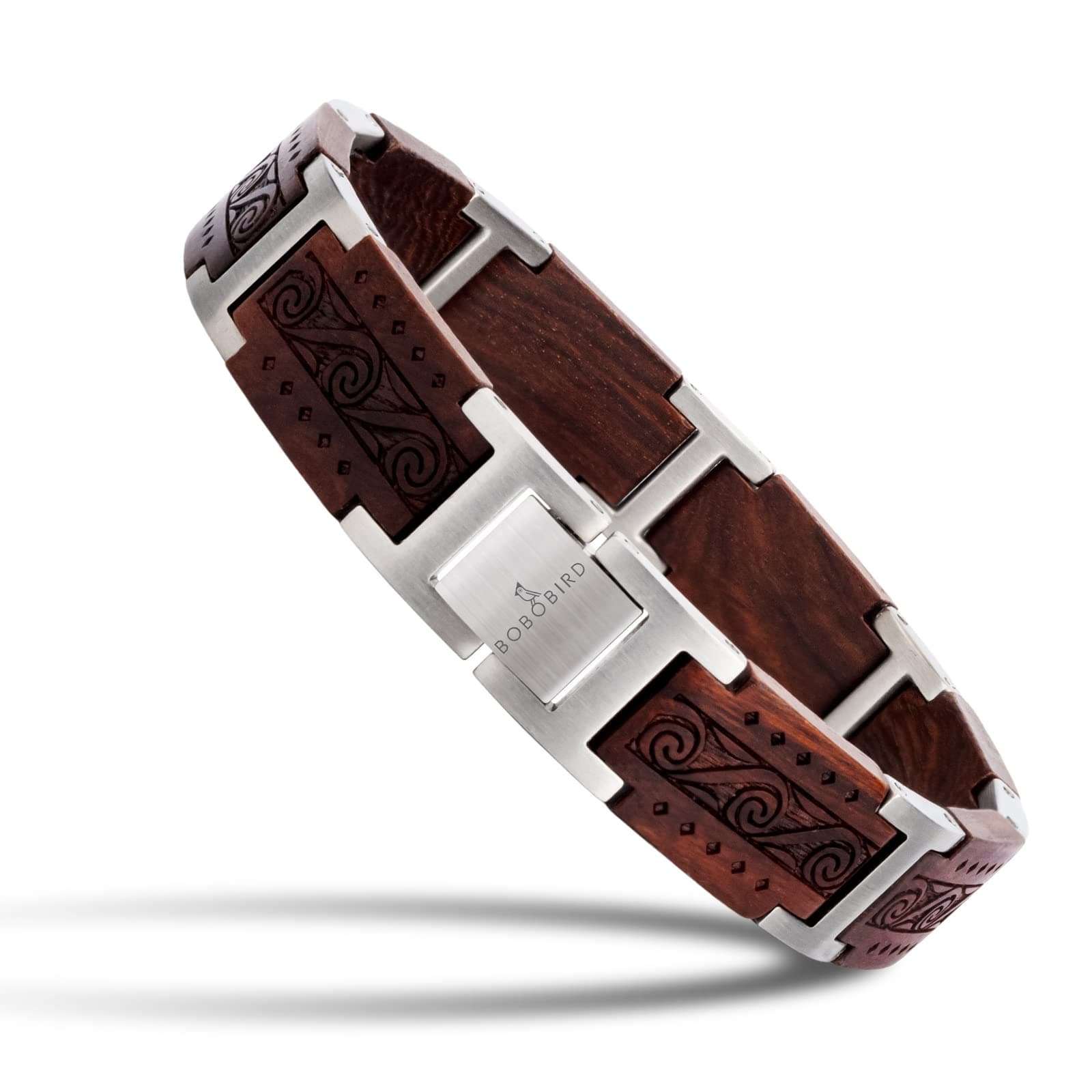 2win Wooden Bracelets for Men Walnut & Stainless Steel Link Chain Fashion Mens Bracelets Bangle Jewelry Gifts - 8.5inches Unique Gifts for Anniversary, Birthday, Weding, Graduation