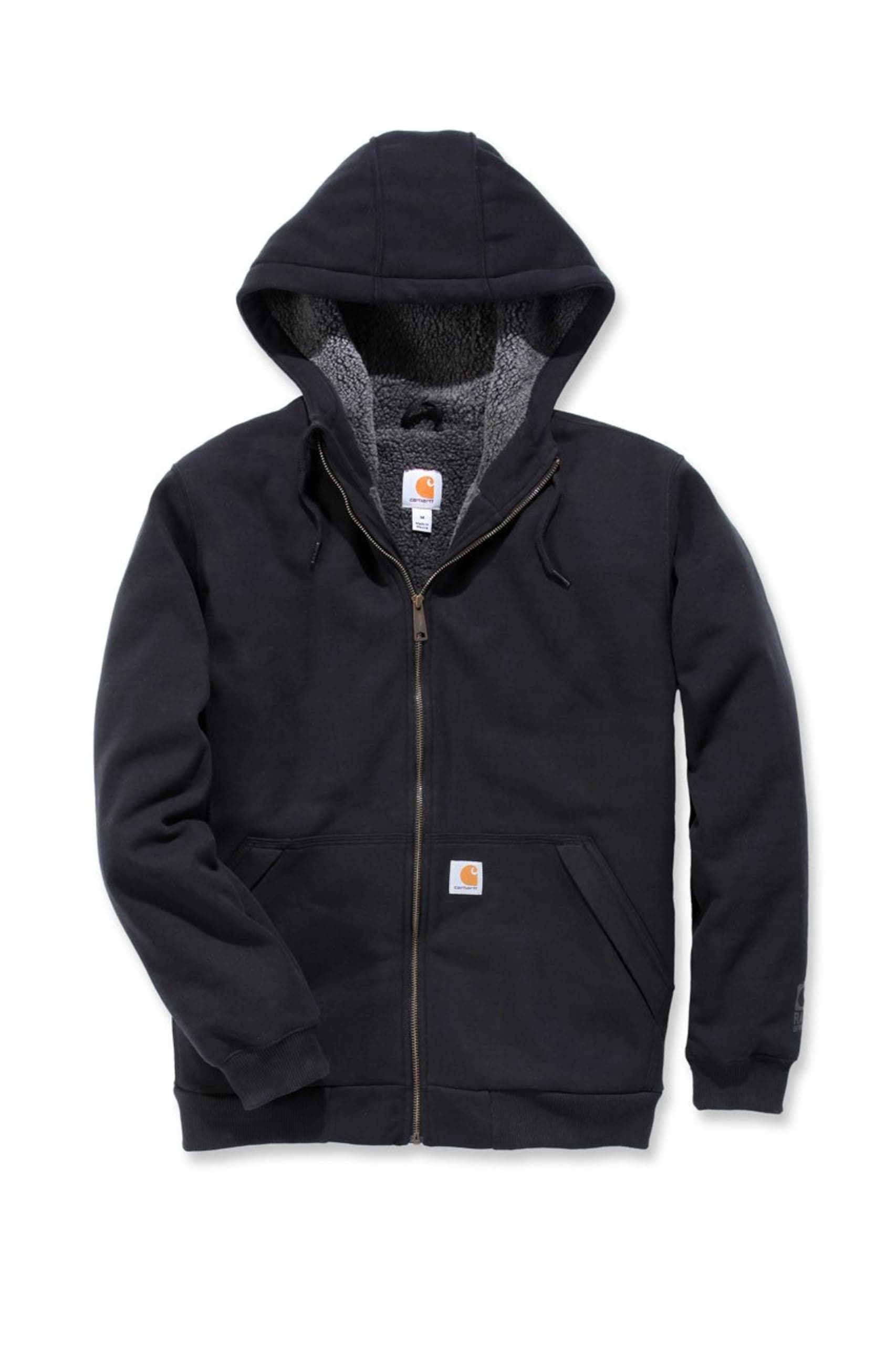 Men's Sherpa-lined Midweight Full-zip Hooded Sweatshirt, Black, L UK
