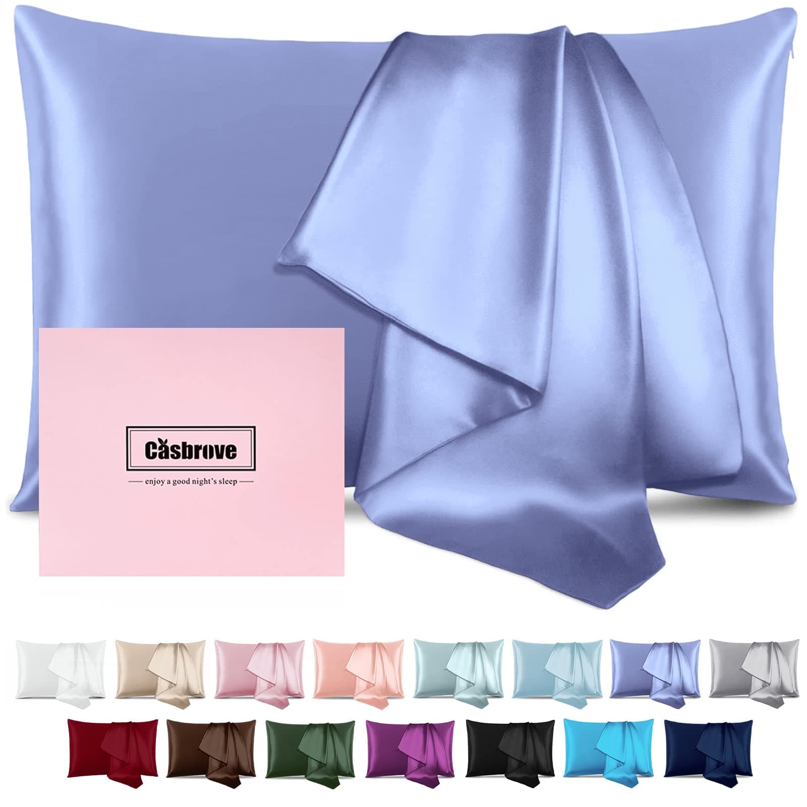Silk Pillow Cases Mulberry Silk Pillowcases Soft Breathable Both Sided Natural Silk Pillowcase with Zipper Beauty Sleep Silk Pillow Cases 1 Pc for Gift (Standard, Cornflower Blue)