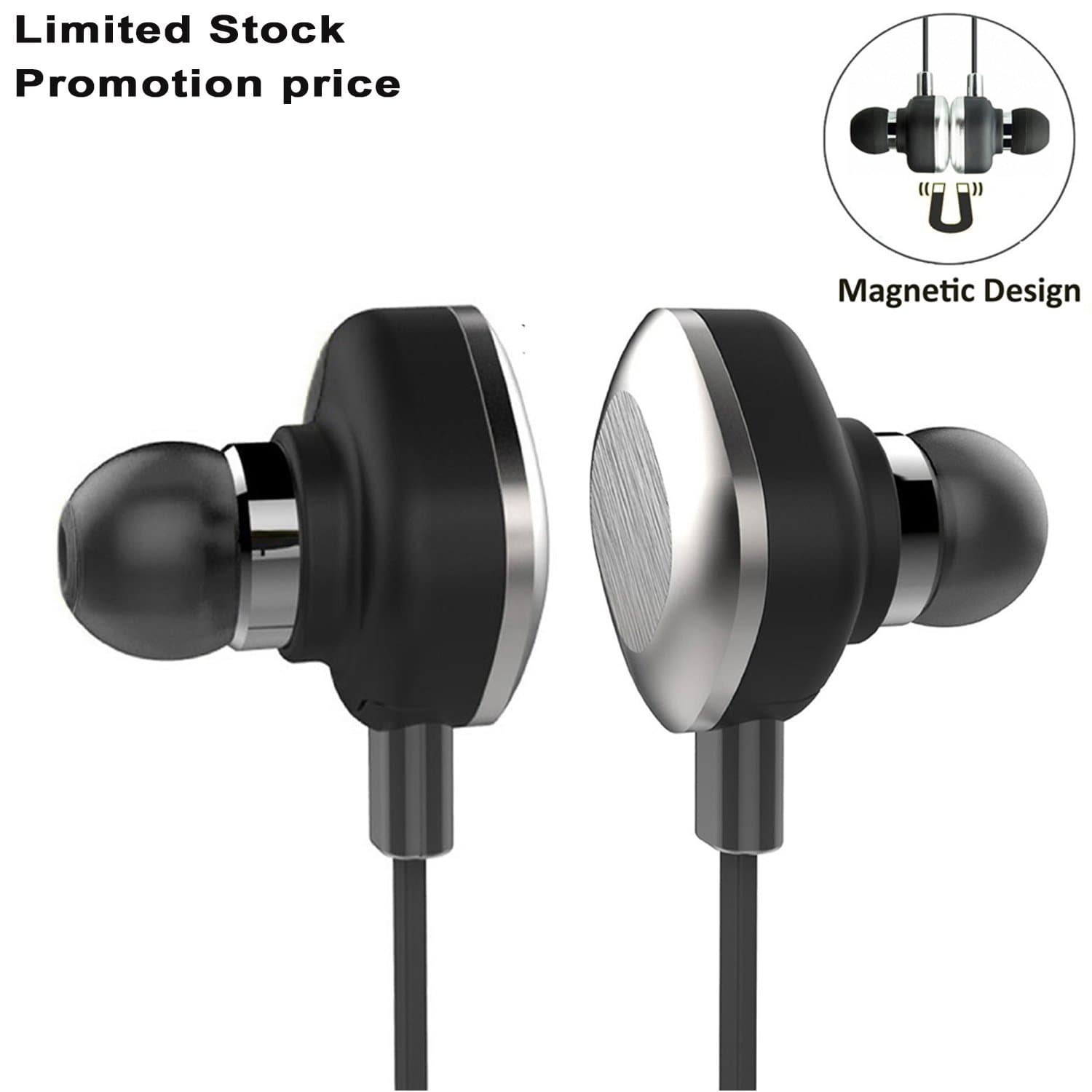 JOWTTE U5 Bluetooth Headphones Wireless Magnetic Earbuds Noise Cancelling w/Microphone Sweatproof Headset, Black