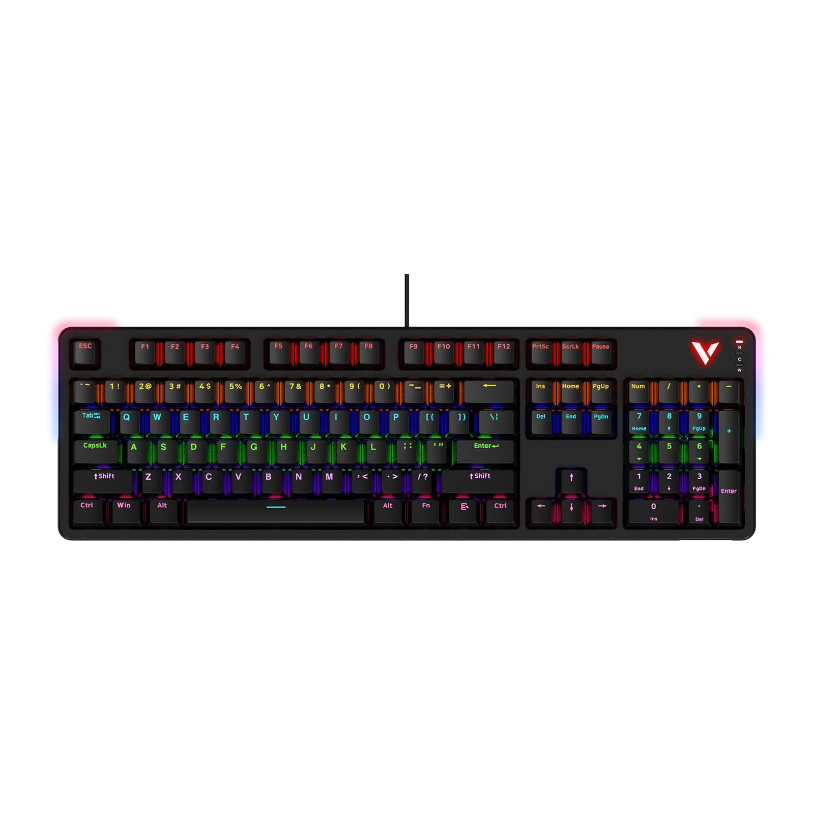 Rapoo V500Pro Full-Size Mechanical Gaming Keyboard, 104 Keys Anti-Ghosting, Customizable Rainbow RGB Backlit, Multimedia Hotkeys, Removable Top Case, USB-C, Heavy Duty, 2024 Edition, Brown Switch