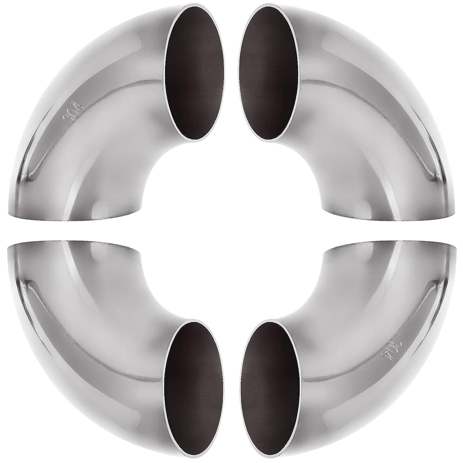 4 Pack 304 Stainless Steel Mandrel Bend Elbow, 90 Degree Exhaust Elbow Pipe, 2.5 Inch OD Mandrel Elbow, Thickness 16GA/.065" for Car Modified Exhaust Elbow Pipe, Stair Handrail, Exhaust System