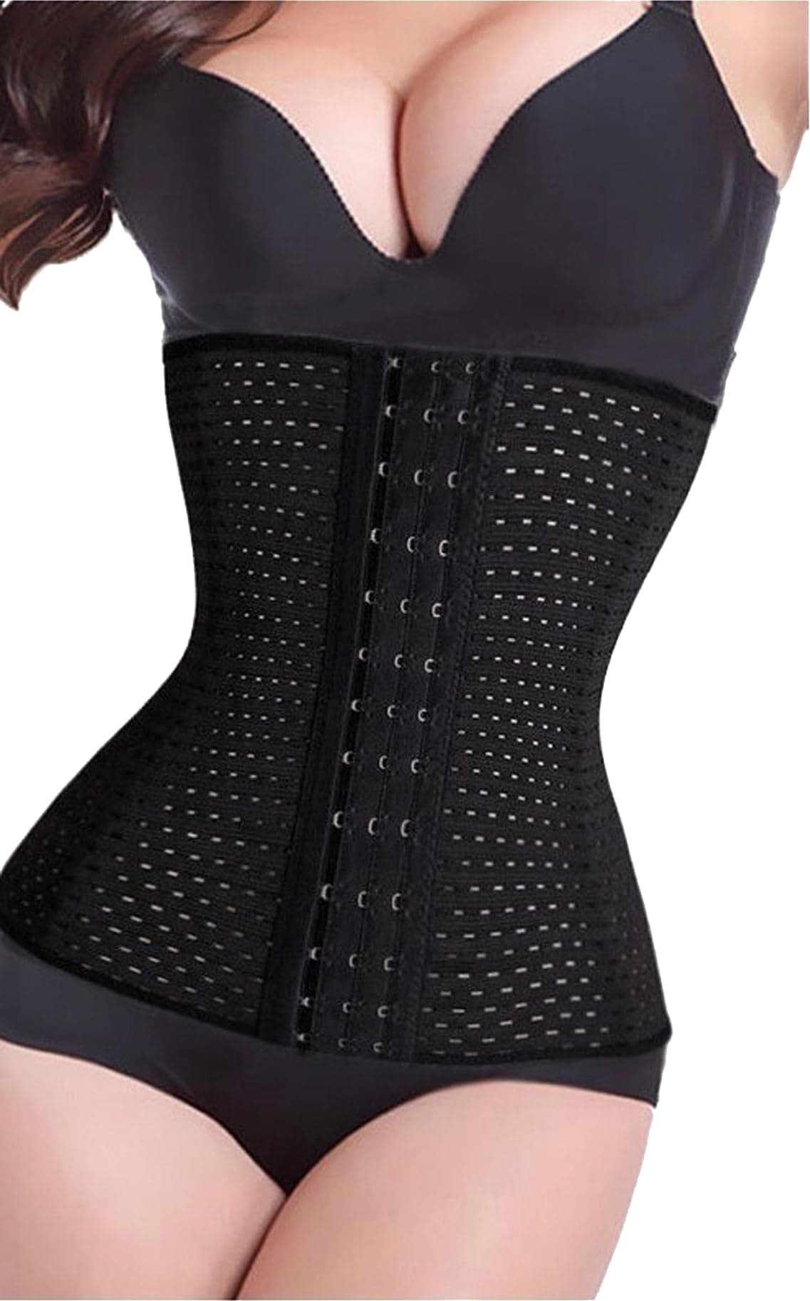 Grasshopr - Waist Trainer Trimmer and Slimming Corset/ 3 Hooks Girdle with Spiral Steel Bone (Black Color)
