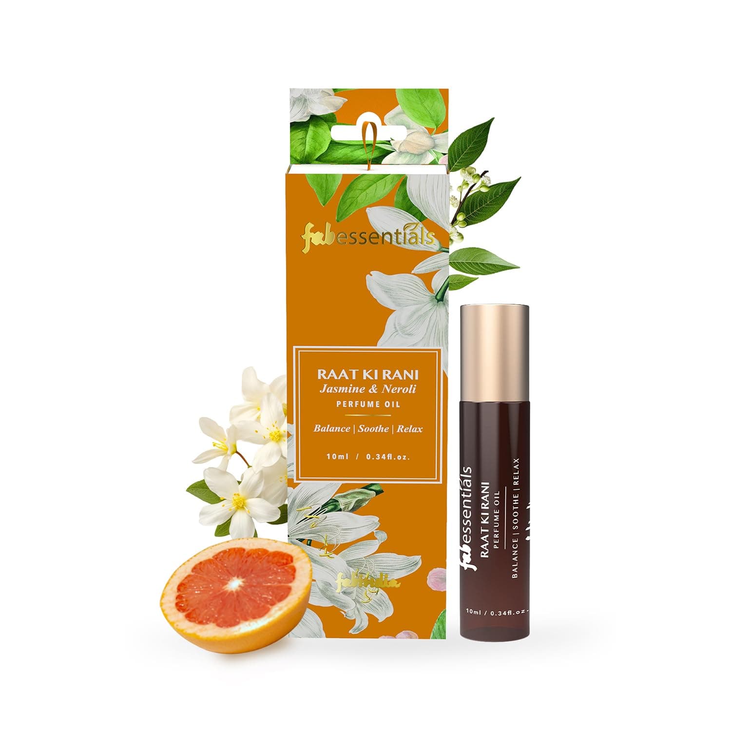 Fabessentials Jasmine & Neroli Perfume Oil - 10ml | Raat Ki Rani Long-Lasting Roll-On Fragrance | Unisex Scent for Men & Women | Relaxing Aroma