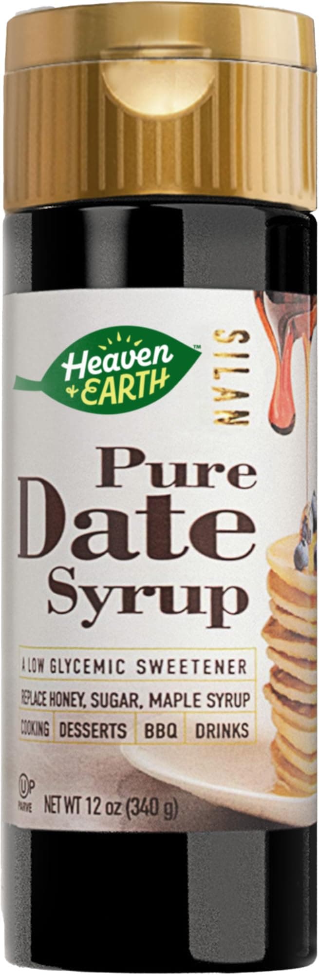 Heaven & Earth 100% Pure Organic Silan Date Syrup 12oz | Date Honey | Squeeze Bottle | Natural Honey or Maple Syrup Alternative | Low Glycemic Index, Great Sugar Replacement | Kosher