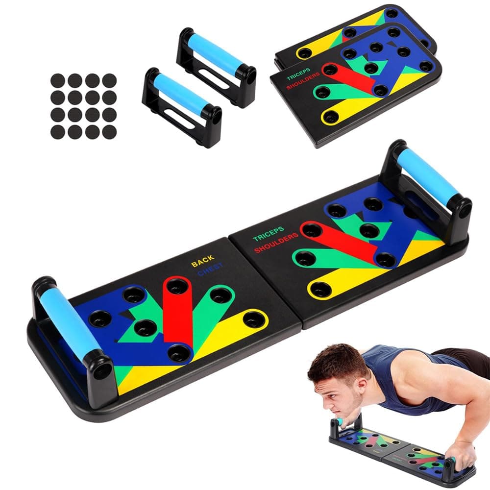 HEXAR® Push Up Board, Foldable 12-in-1 Fitness Board, Home Workout Equipment, Pushup Handles for Floor, Multi Muscle Strength Training Equipment for Men and Women