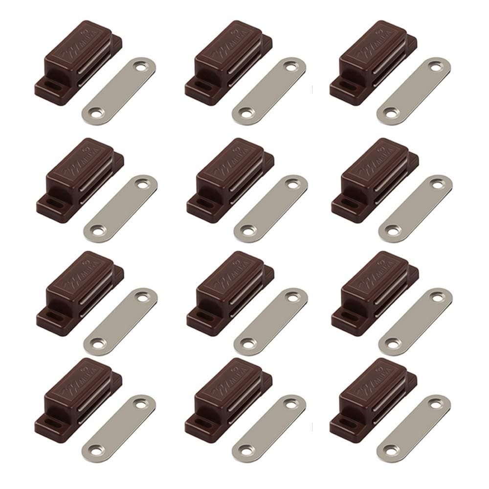 Cabinet Magnetic Latch - 12 Pack Brown Cabinet Door Magnets Catch for Closure Cupboards Drawers Kitchen Bathroom and Shutters