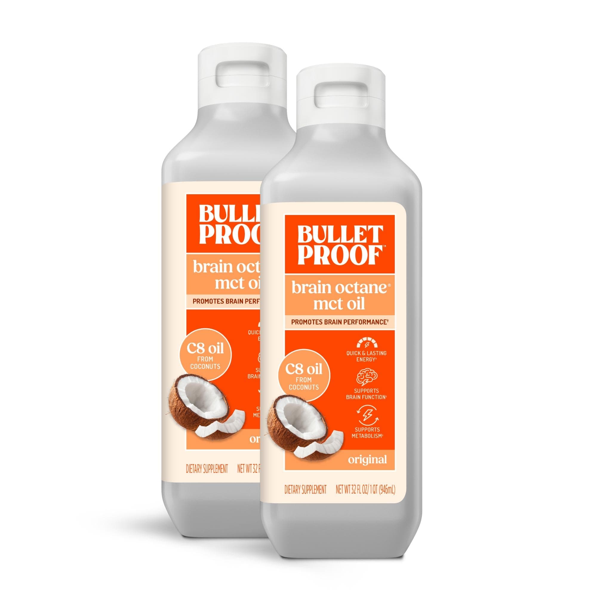 Bulletproof Coconut Brain Octane C8 MCT Oil, 16 Ounces (Pack of 2), Premium Keto Supplement for Sustained Energy, Brain and Body Fuel, Unflavored, Add to Coffee and Smoothies