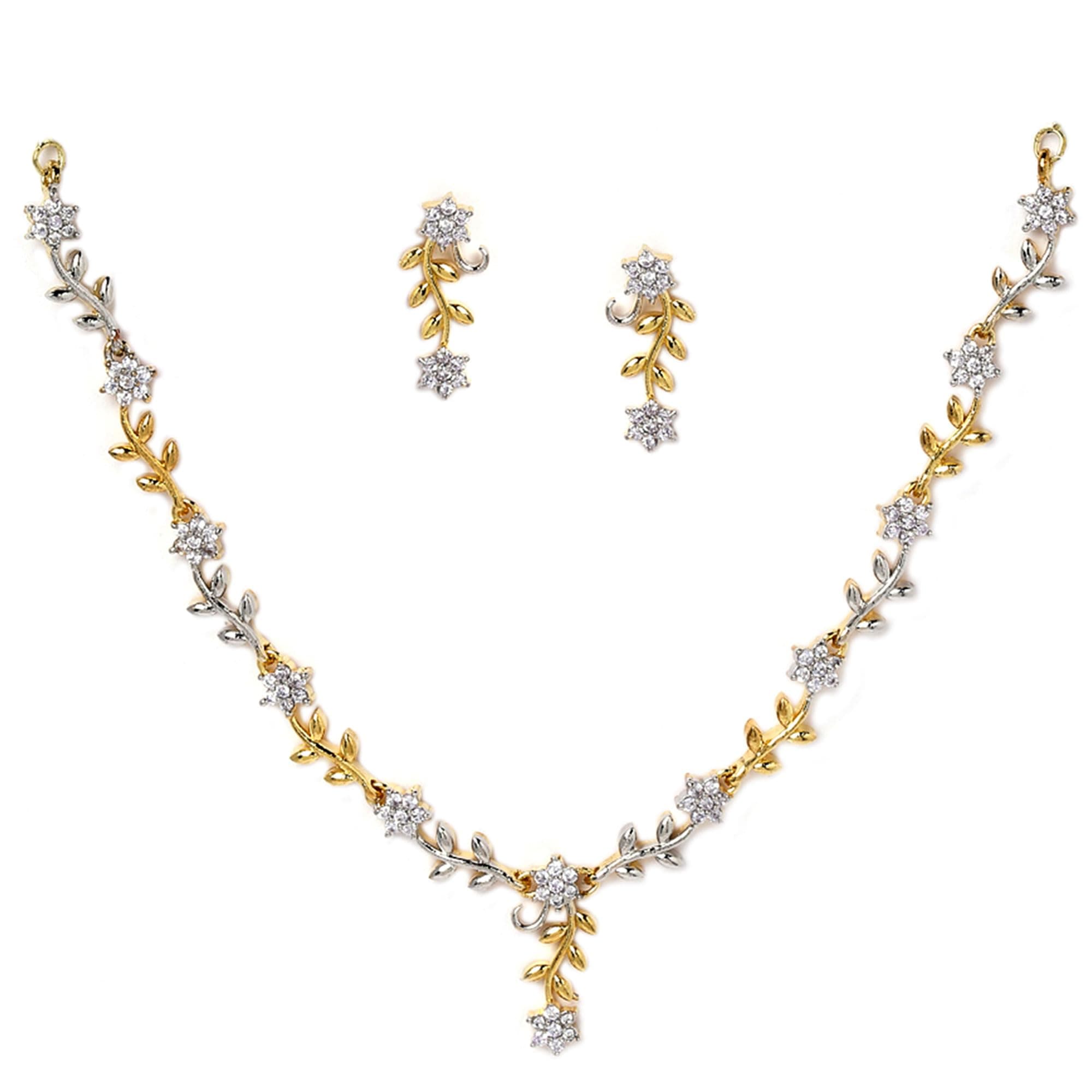 Jewellery Set Sparkling CZ Diamond with Leafy Design Necklace Set for Women and Girl