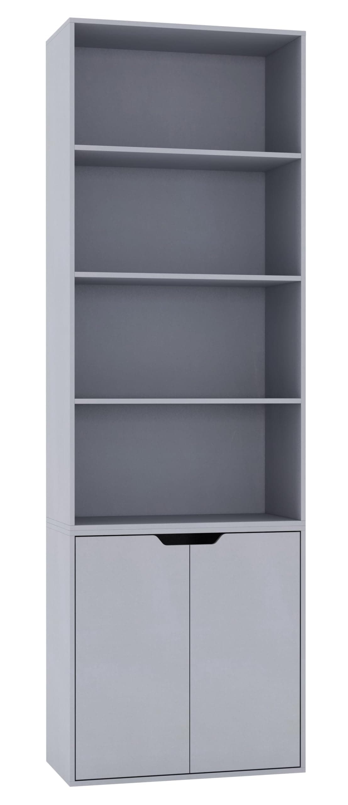 URBNLIVING 6 Tier Bookcase Bookshelf With 2 Doors Cupboard (Grey)