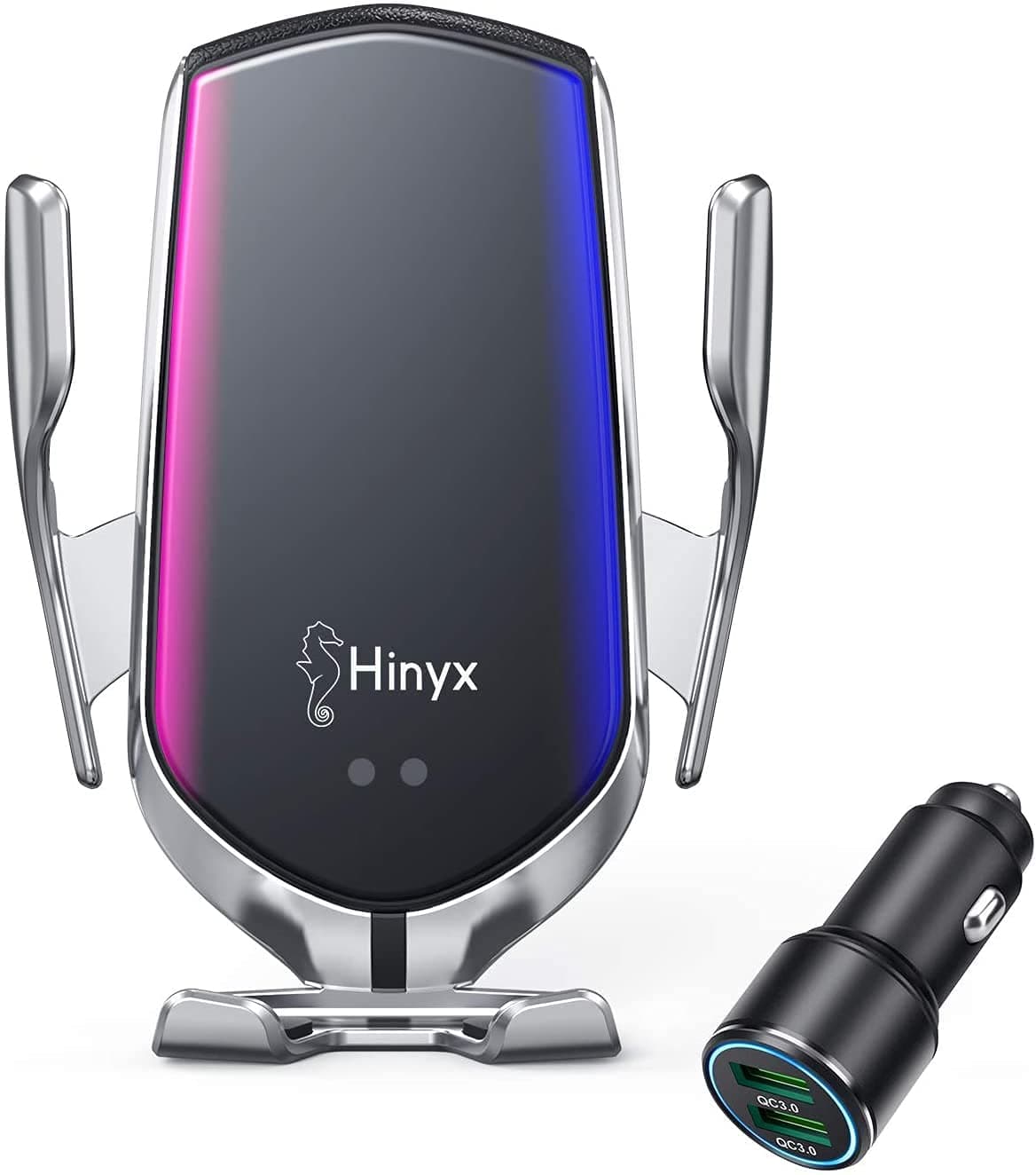 Hinyx Wireless Car Charger, 2 in 1 Qi 10W Fast Wireless Auto-Clamping Charge, Air Vent Mount Phone Holder for Samsung Galaxy S9/S9+/S8/S8+/S7+/Note 8/Note 5/ Apple iPhone 11 Pro/X/XS/Max/XR