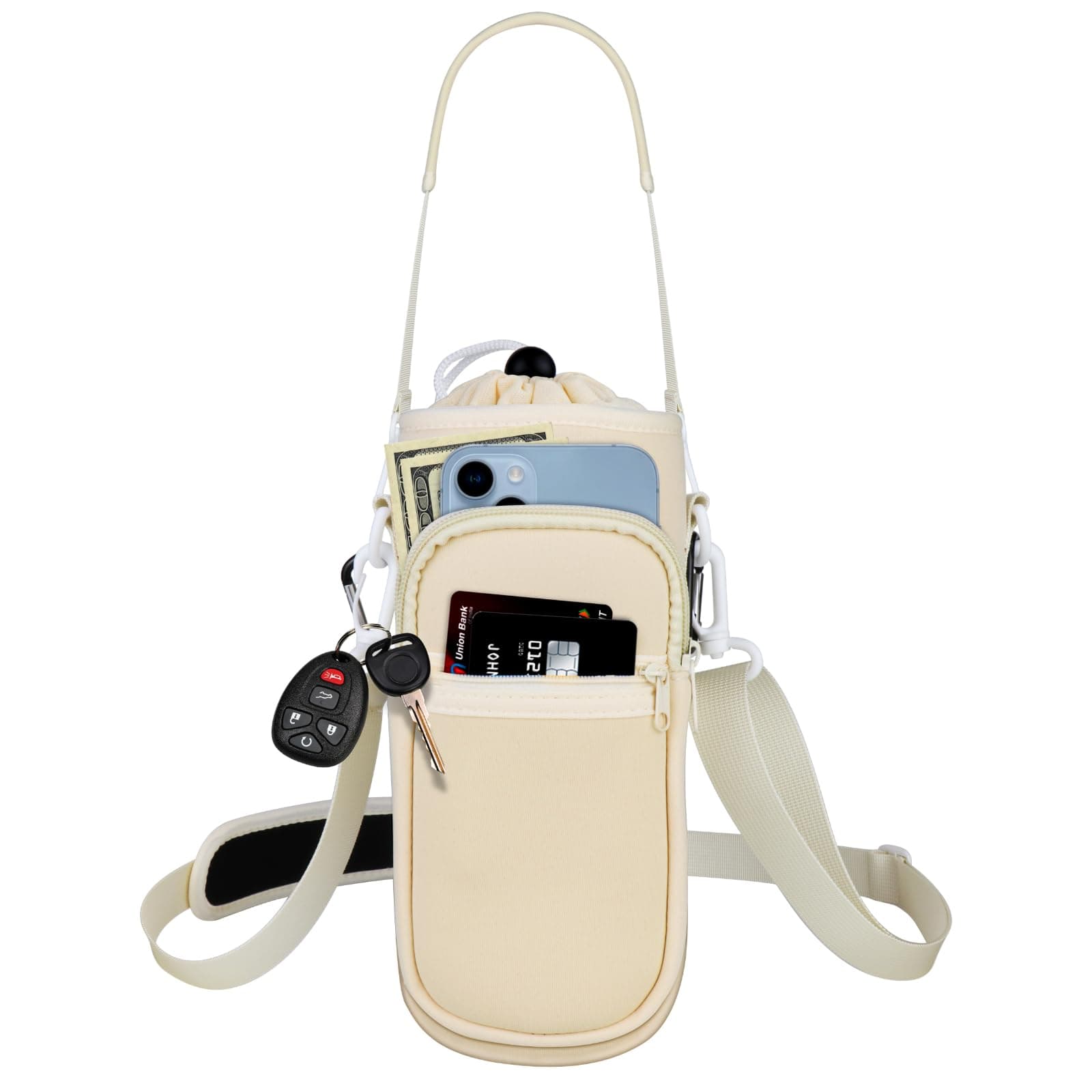 Water Bottle Holder with Strap, Water Bottle Carrier Bag with Phone Pocket, Shoulder Hand Strap Insulated Neoprene 32/40 oz Water Bottle Sleeve for Walking Hiking Camping Gym