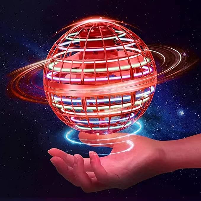 Flying Ball Hover Magic Controller Fly Orb, Boomerang Spinner Drone for Kids Adult Space Toy, Mini Soaring Orb With 360° Rotating RGB Lights Outdoor Indoor UFO Toys - Red