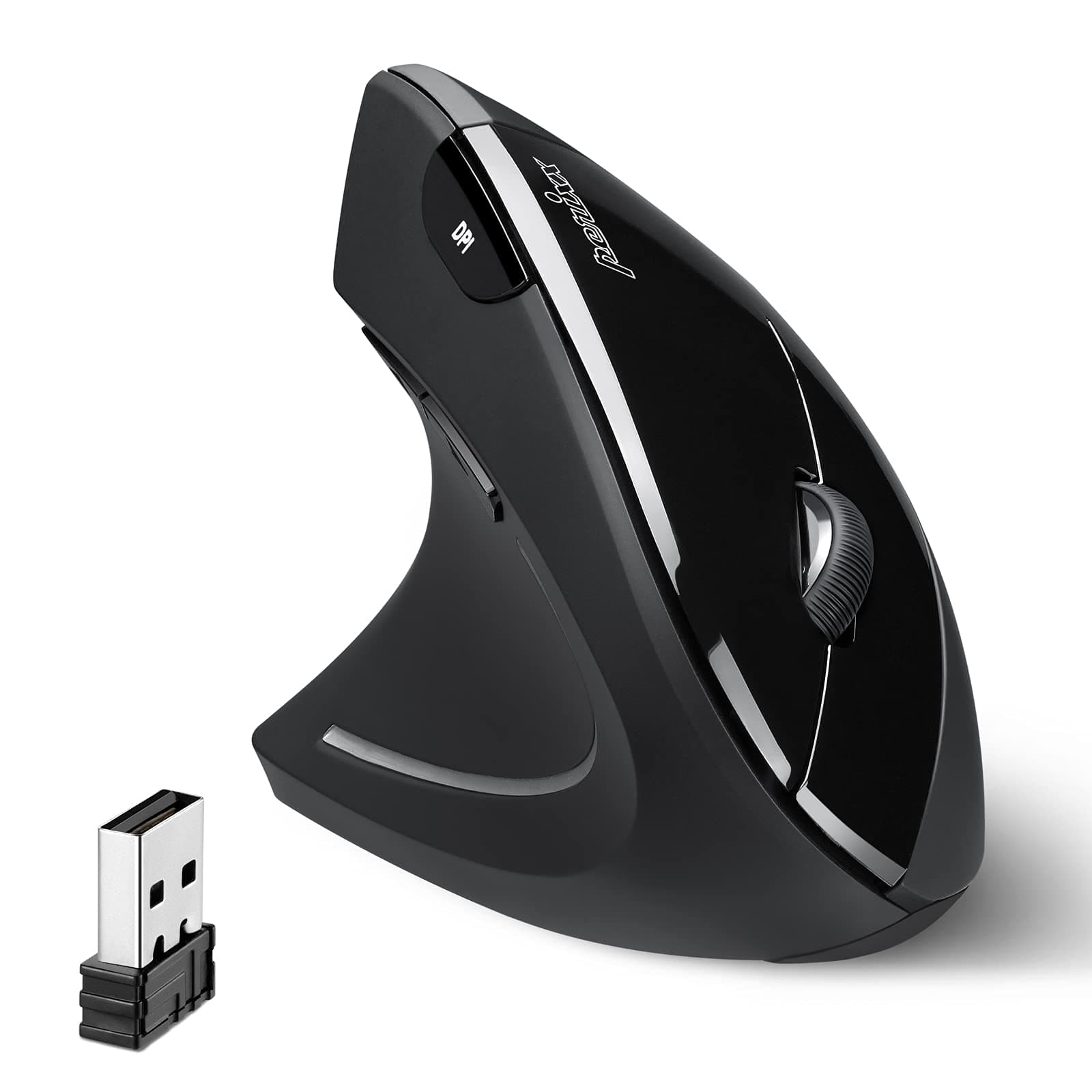 PERIMICE-713L, Wireless Ergonomic Left Handed Vertical Mouse, 6 Buttons Design, 3 Level DPI, Black