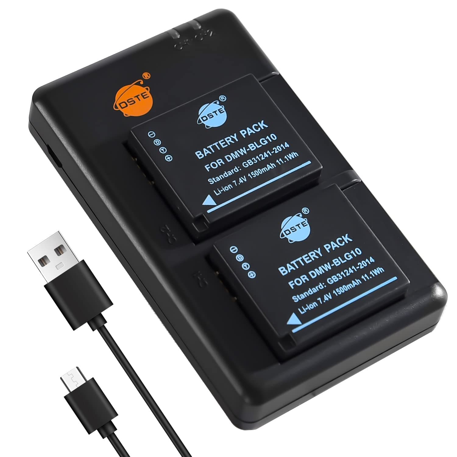 DSTE2PCS DMW-BLG10 (1500mAh/7.4V) Battery Charger Set Compatible for Panasonic Lumix DC-LX100 II, DMC-GX85, DMC-LX100, DMC-TZ100, DMC-TZ101 as DMW-BLE9, DMW-BLE9PP, DMW-BLG10E, DMW-BLG10PP