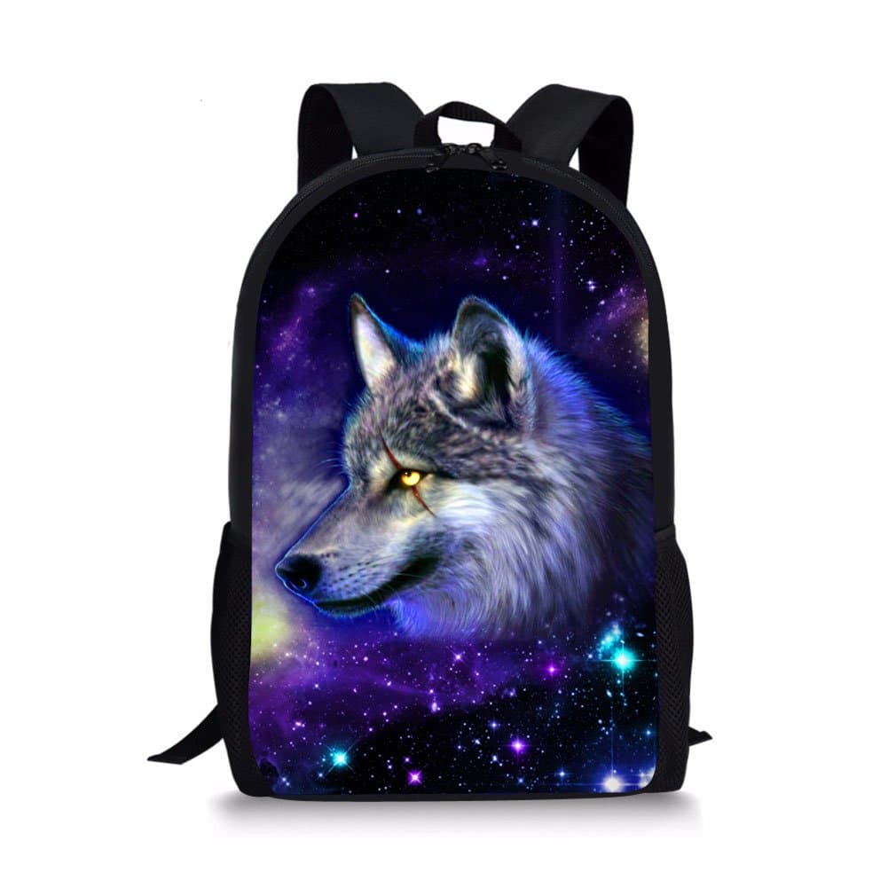 Middle School Student Backpack for Boys Fashion Durable Large School Bag Wolf Print