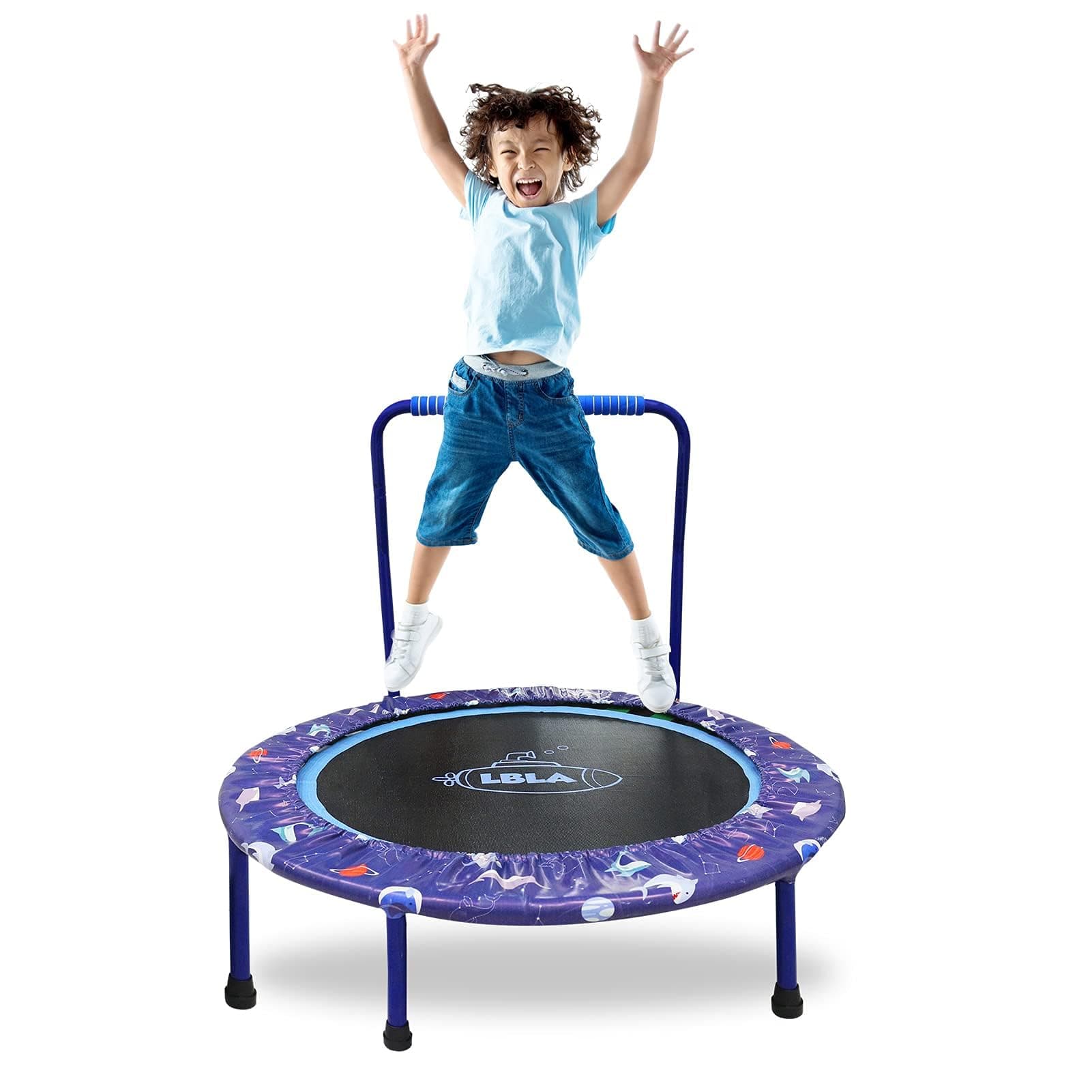 38 Inch Trampoline for Kids Folding Mini Toddler Trampoline with Handle Safety Protective Pad Cover Jumping Mat Indoor/Outdoor Round Bounce Jumper Best Gift Shark Pattern