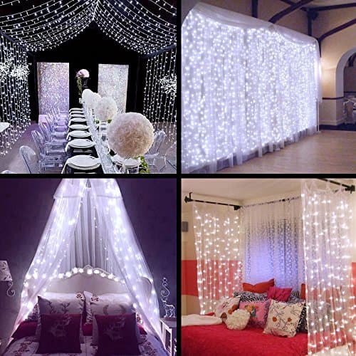 Aukora Curtain String Lights, 306LEDS 9.8ft Window Icicle Lights Starry Lights with 8 Mode for Weddings Party Bedroom Kitchen Living Room Patio Garden Christmas Decorations(Cool White)