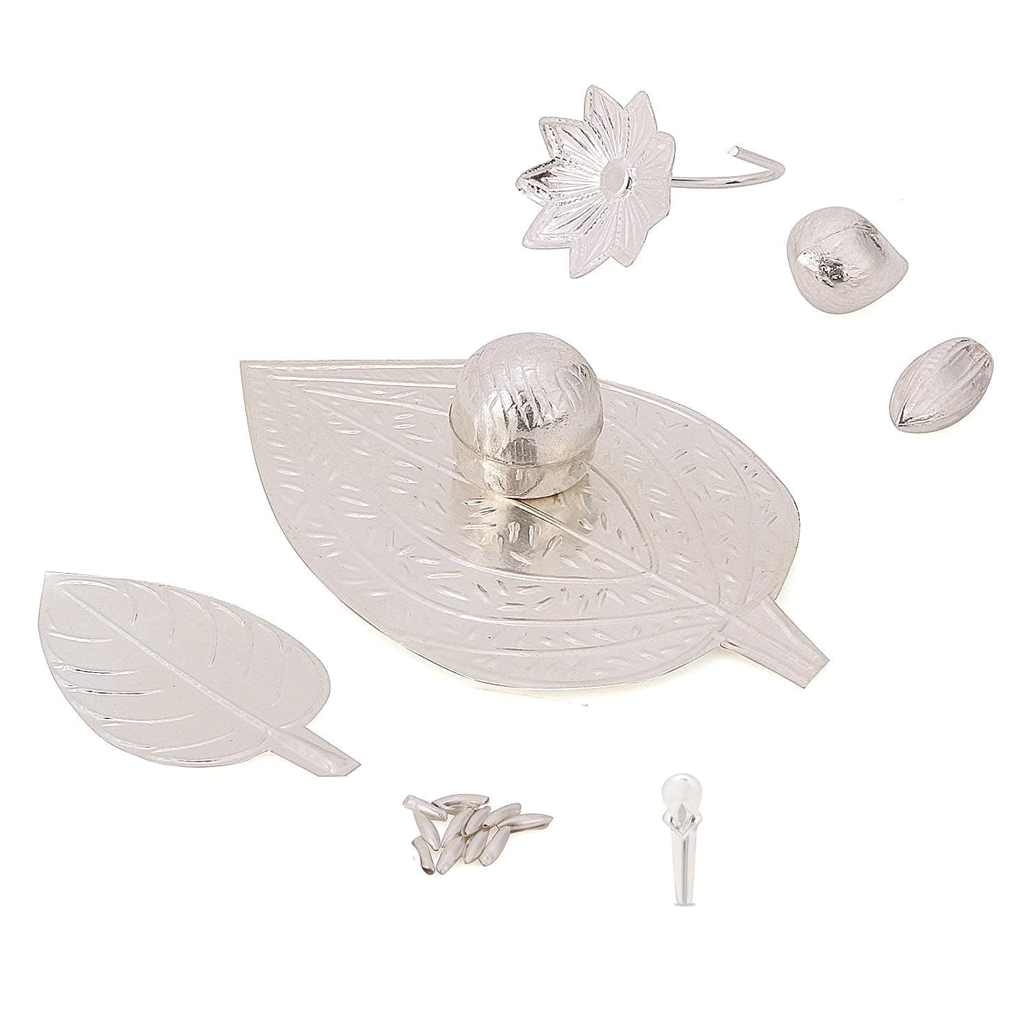 Pan Supari Nariyal Coconut Tulsi Elaichi Cardamom Laung Clove Rice Flower in Pure Silver Hindu Religion Prayer Items