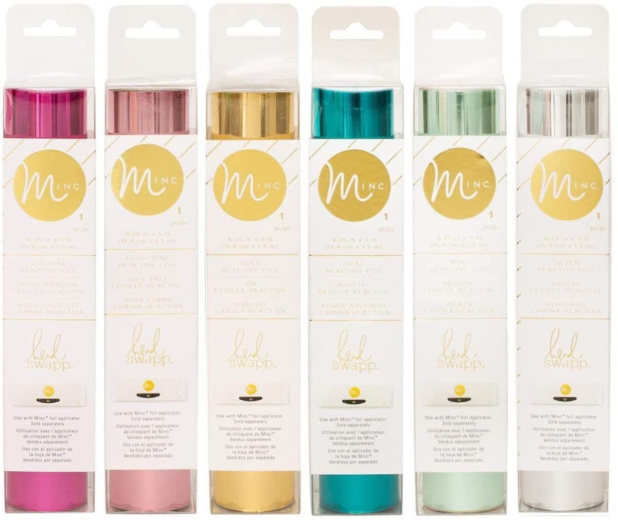 Reactive Foil - Six 6.25" x 5' Rolls - Hot Pink, Light Pink, Mint, Teal, Gold, Silver