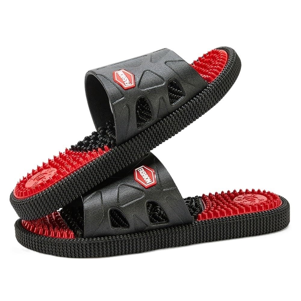 Men Acupressure Massage Slippers For Plantar Fasciitis, Foot Reflexology Sandals Arthritis Neuropathy Pain Relief Non-Slip Home Shower Massage Shoes Stress Relief Gifts (Color : Red, Size : 41 EU)