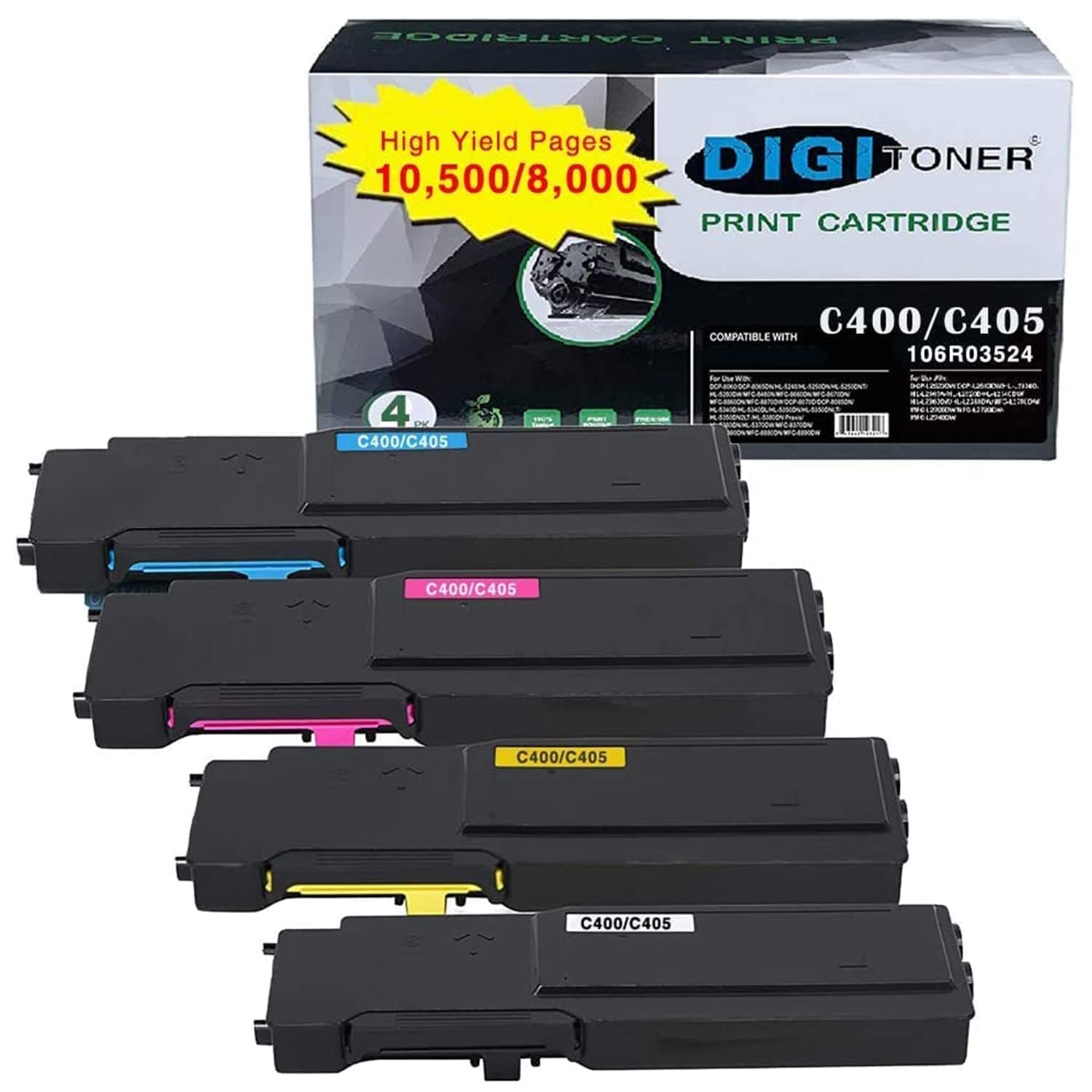 TonerPlusUSACompatible C400 C405 High Yield Toner Cartridge Replacement for Xerox 106R03524 106R03513 106R03514 106R03515 Toner Use for Xerox VersaLink C400 C405 C400DN MFP C405DN (4 Pack)