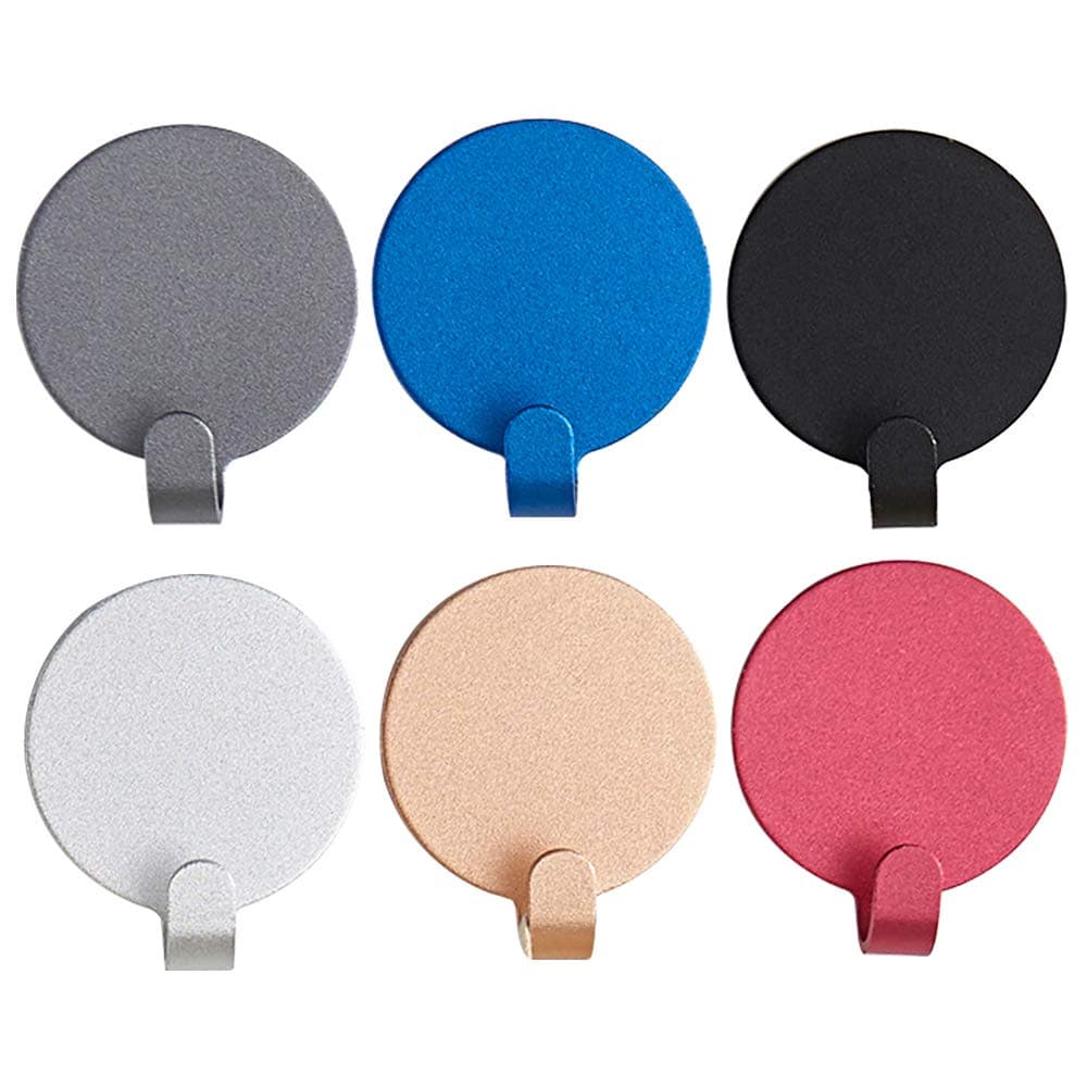 KAIYING Self Adhesive Hooks, Round Decorative Wall Hooks Hanger Aluminum Stick on Hook for Hanging Robe, Towel, Coat, Bags, Hats -Home Kitchen Bathroom Office ((6 Packs))