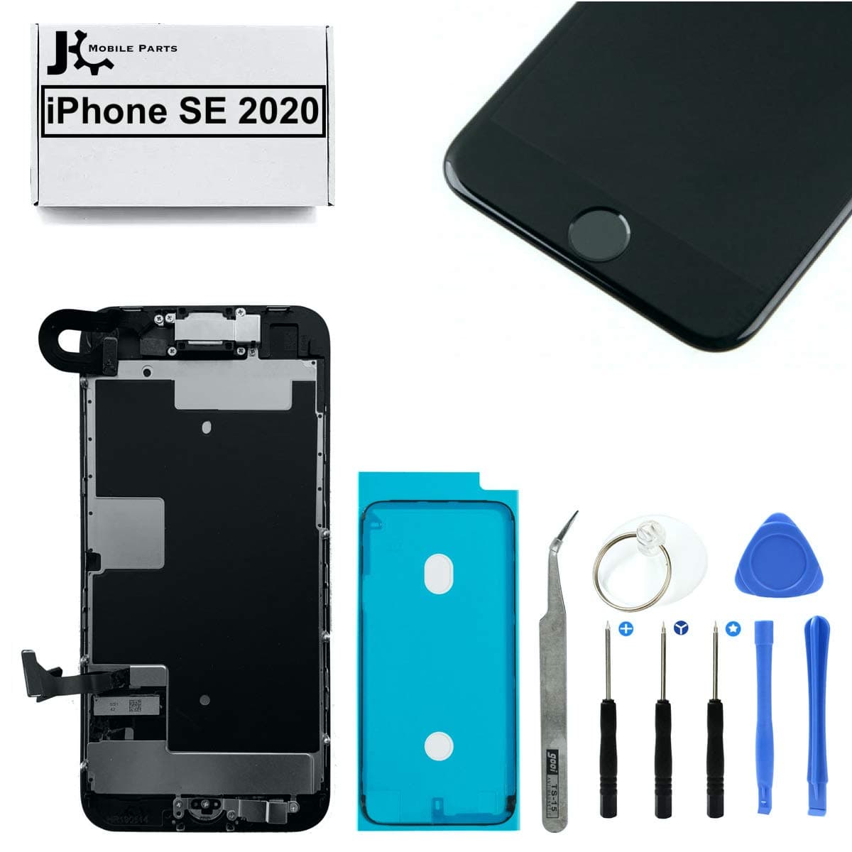 Full Screen Replacement LCD 3D Touch Assembly Front Camera Ear Speaker Home Button with Frame Adhesive and Repair Tools for iPhone SE 2020 (2nd Gen) 4.7 inch