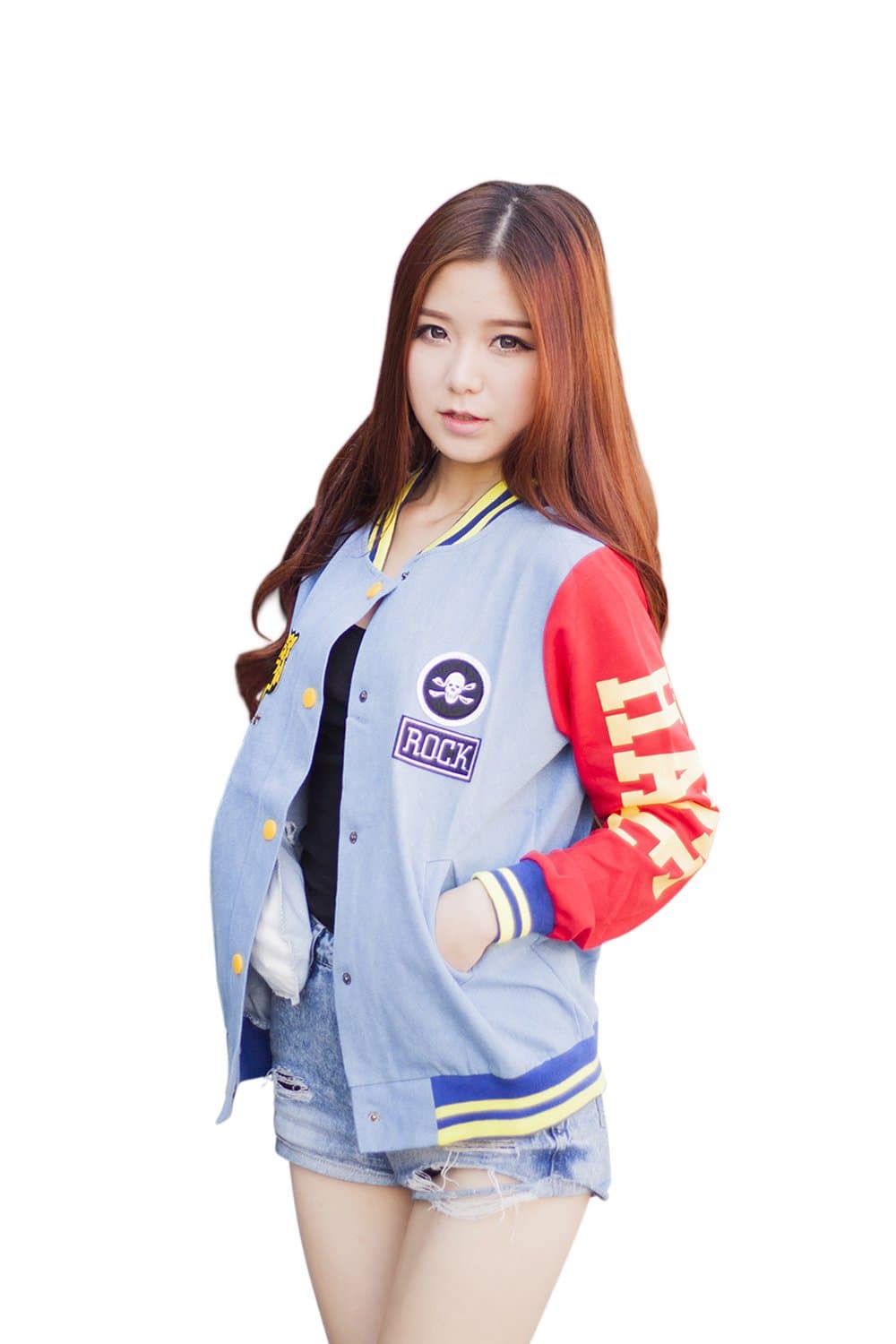 Womens Korean Fashion Style Rockstar Mad for Fame Multi Color Varsity Jacket