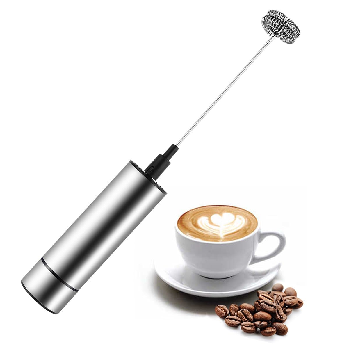 Milk Frother, JOANBETE Handheld Electric Portable Foamer and Drink Mixer, Battery Powered and Stainless Steel with High Torque Motor for Cappuccinos, Lattes, Matcha, and Bulletproof Coffee