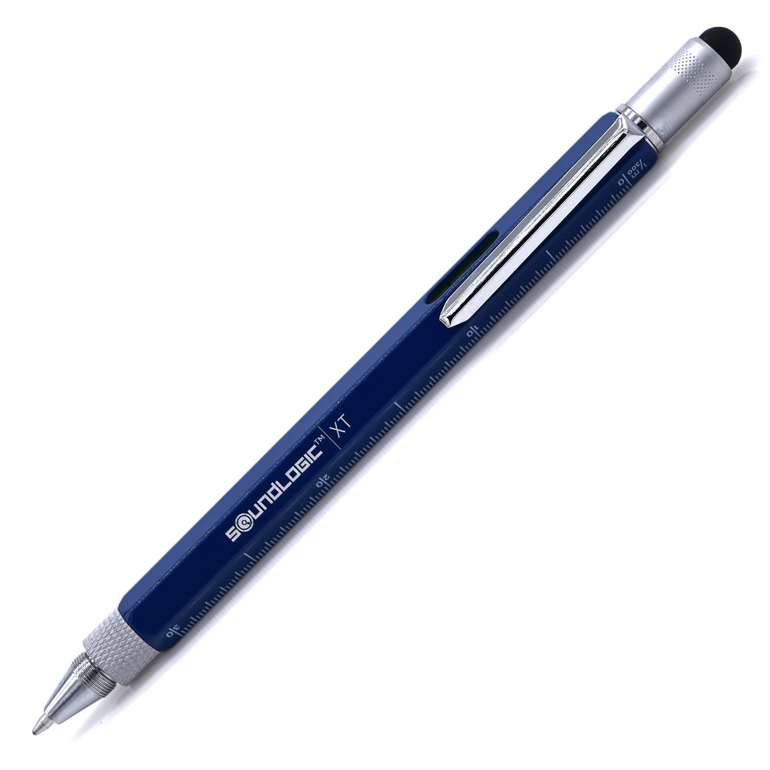 SoundLogic XT 6-in-1 Multifunction Office Stylus Ballpoint Pen, And Tool! Phillips Screwdriver, Ruler, Leveler, Flathead, Stylus All In 1 Architect Style Pen, Blue.