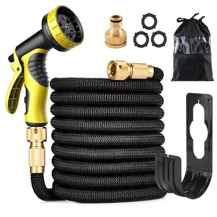 TOPWAYS Expandable Garden Hose Pipe Spray, Flexible Magic Hosepipes for Garden, 3/4"&1/2" Solid Brass Connectors, 10 Function Spray Gun Watering Long Hose for Gardening Plants (75ft/22m Black)