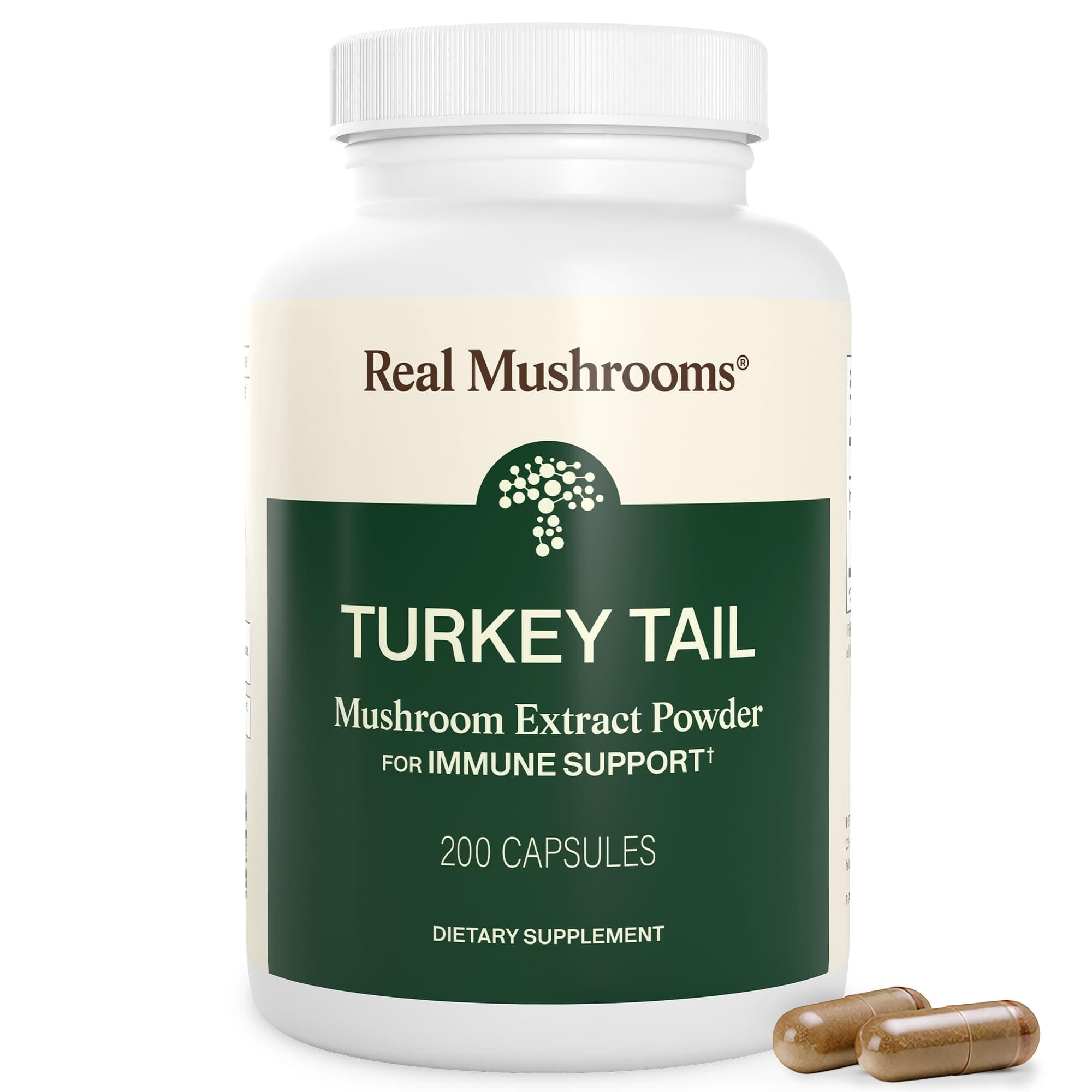 Real Mushrooms Turkey Tail Capsules – Organic Mushroom Extract for Daily Wellness, Gut Harmony, Energy Support – Vegan, Non-GMO, No Fillers – Turkey Tail Extract 200 Count Mushroom Supplement