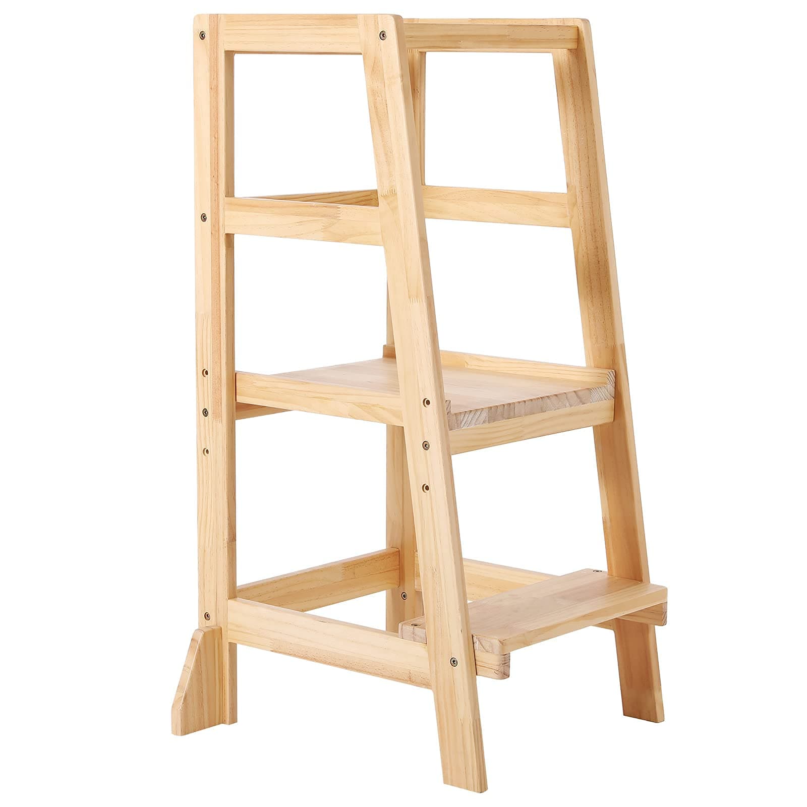 Toddler Learning Tower, Adjustable Kitchen Step Stool with Safety Railing, 3 Adjustable Heights Step Tower for Toddlers Over 18 Mouths, Kids Stool Helper for Kitchen and Bathroom