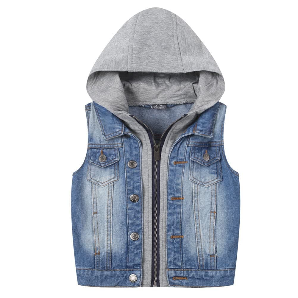 LISUEYNE Big Boys Distressed Denim Vest Ripped Hoodie Jean Outerwear