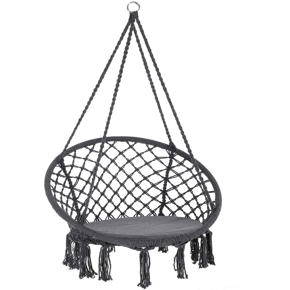 DETEX® Hanging Chair with 150kg Load Capacity | Outdoor & Indoor | Macrame Knotting Cotton Rope Swinging Chair | Perfect for Garden Patio Camping Travel Furniture Seat | Grey