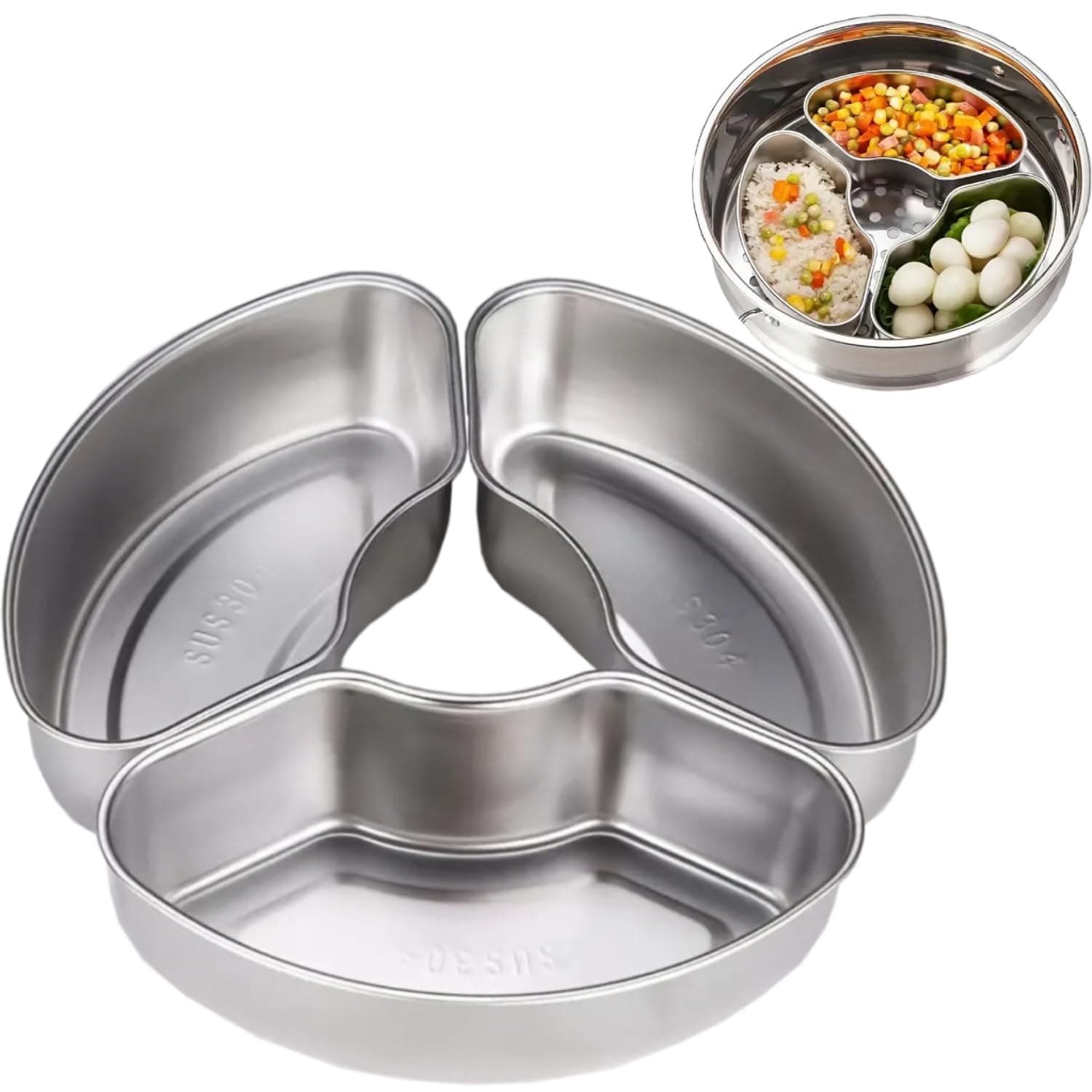 Prostuff.in® 304 Stainless Steel Fan-Shaped Steamer Box Tray For Instant Pot N Air Fryer To Quick Prepare Meal For Multiple Ingredients Food Steaming Bowl Kitchen Accessories Set Of 3