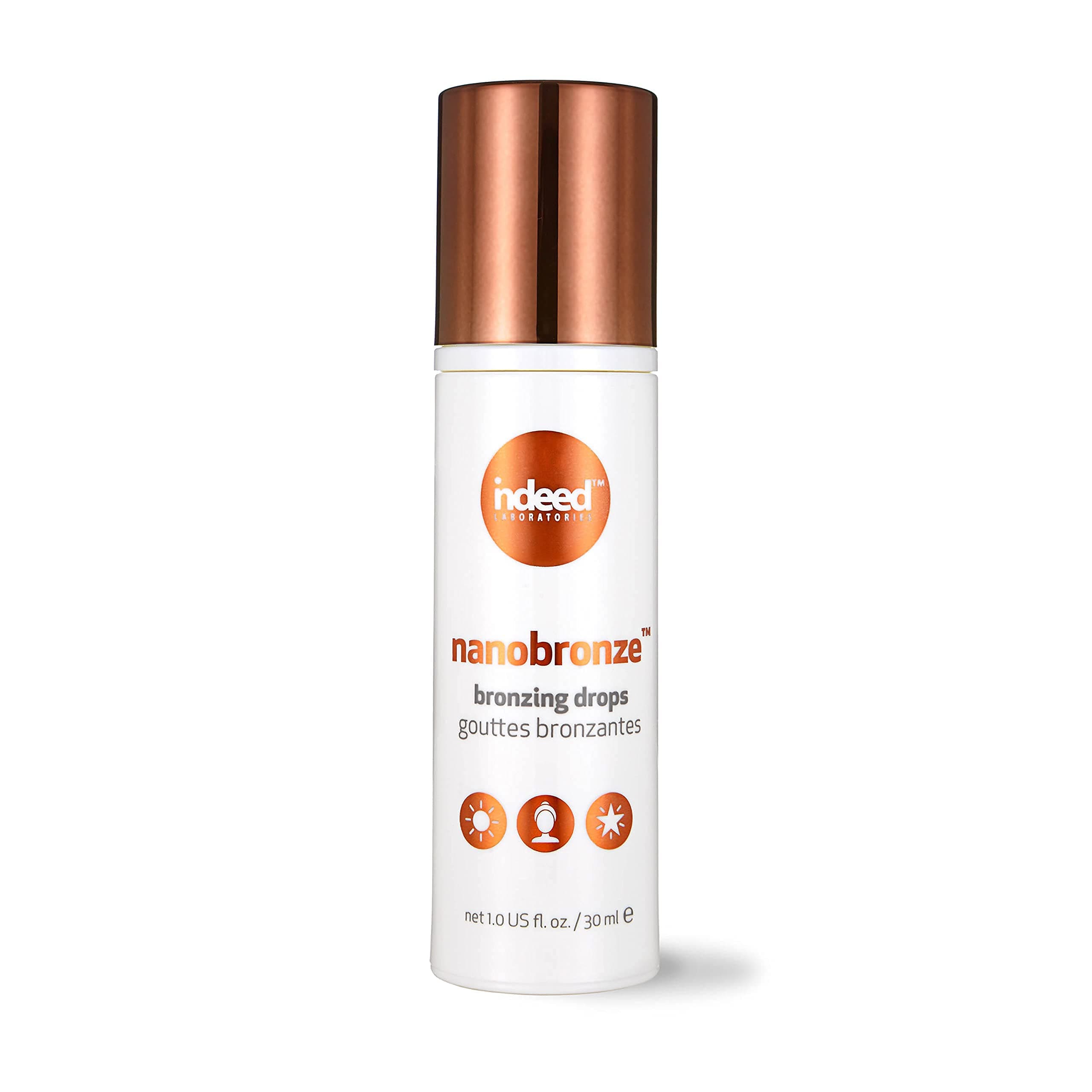 Indeed Labs Nanobronze Bronzing Drops | Face & Body Self Tanner for Pale Skin | Easy Self Tanner with Hyaluronic Acid, Pea, Cacao, & Giant Kelp Extracts | Fragrance-Free, Natural Tan, (1 Fl Oz)