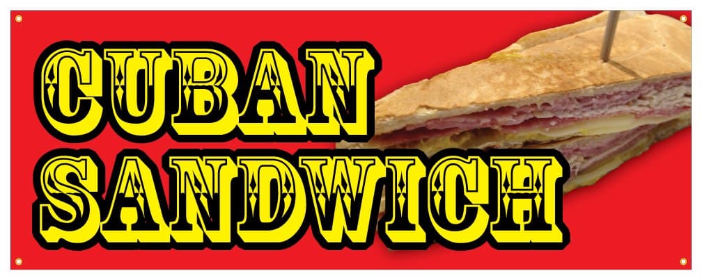Cuban Sandwich Banner Hot Fresh Bread Meat Concession Stand Sign 18x48