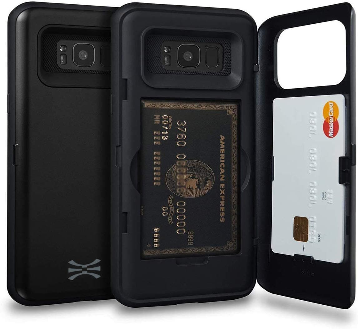 TORU CX PRO Case for Galaxy S8 Plus, with Card Holder | Slim Protective Shockproof Heavy Duty Cover with Hidden Credit Cards Wallet Flip Slot Compartment Kickstand | Include Mirror - Black